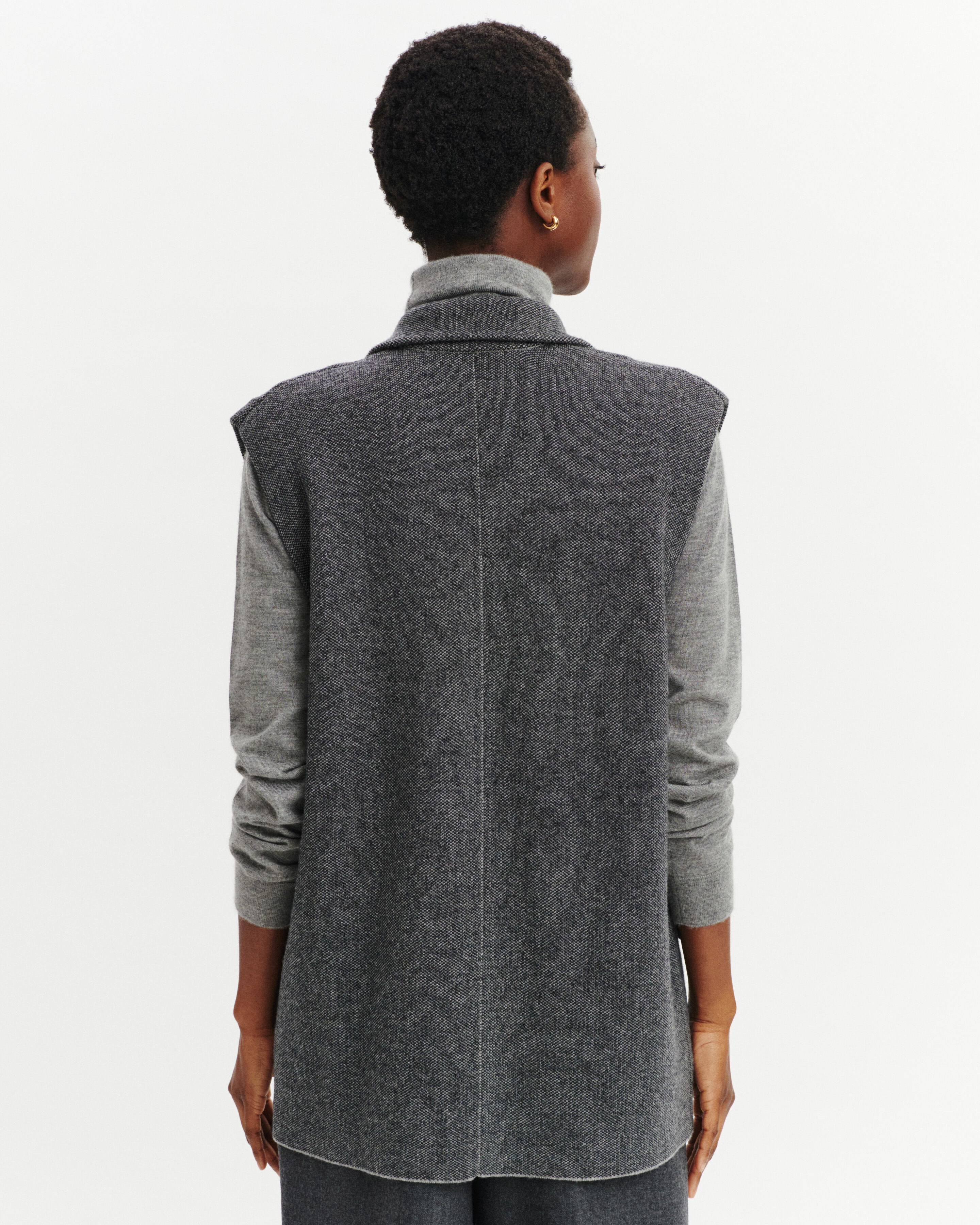 Blazer sans manches piqué-GRIS METEORITE/CHARBON-70% laine 30% cachemire