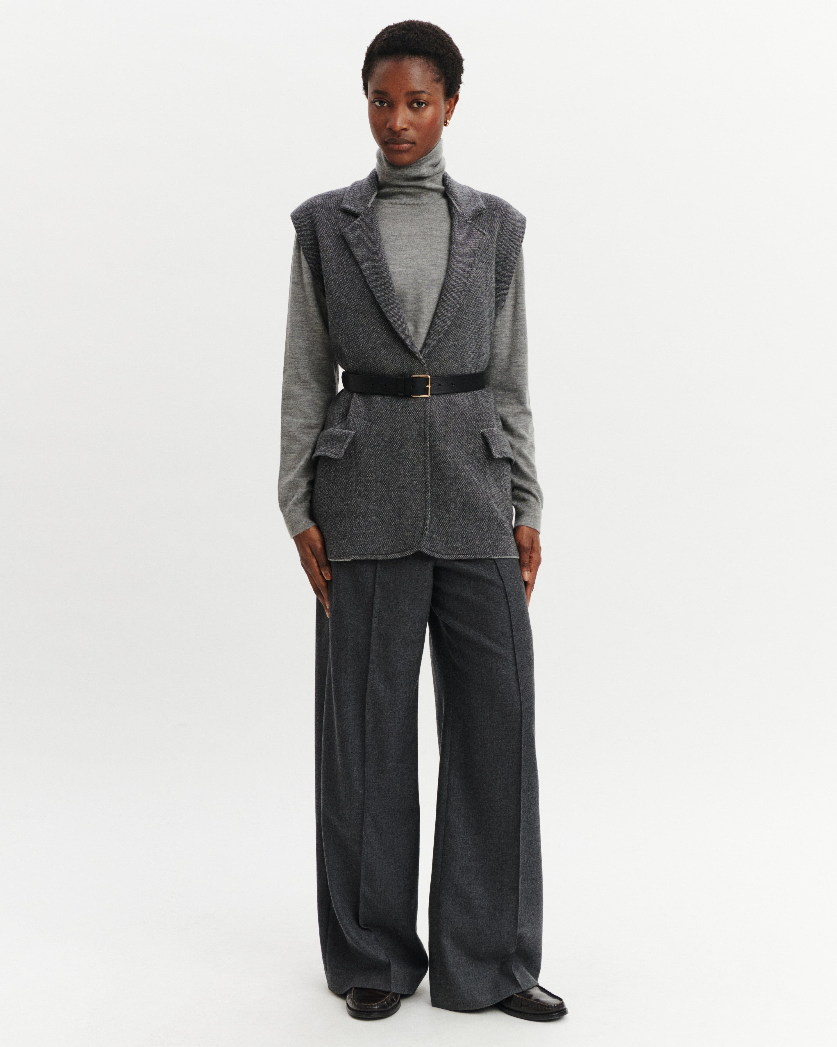 Blazer sans manches piqué-GRIS METEORITE/CHARBON-70% laine 30% cachemire