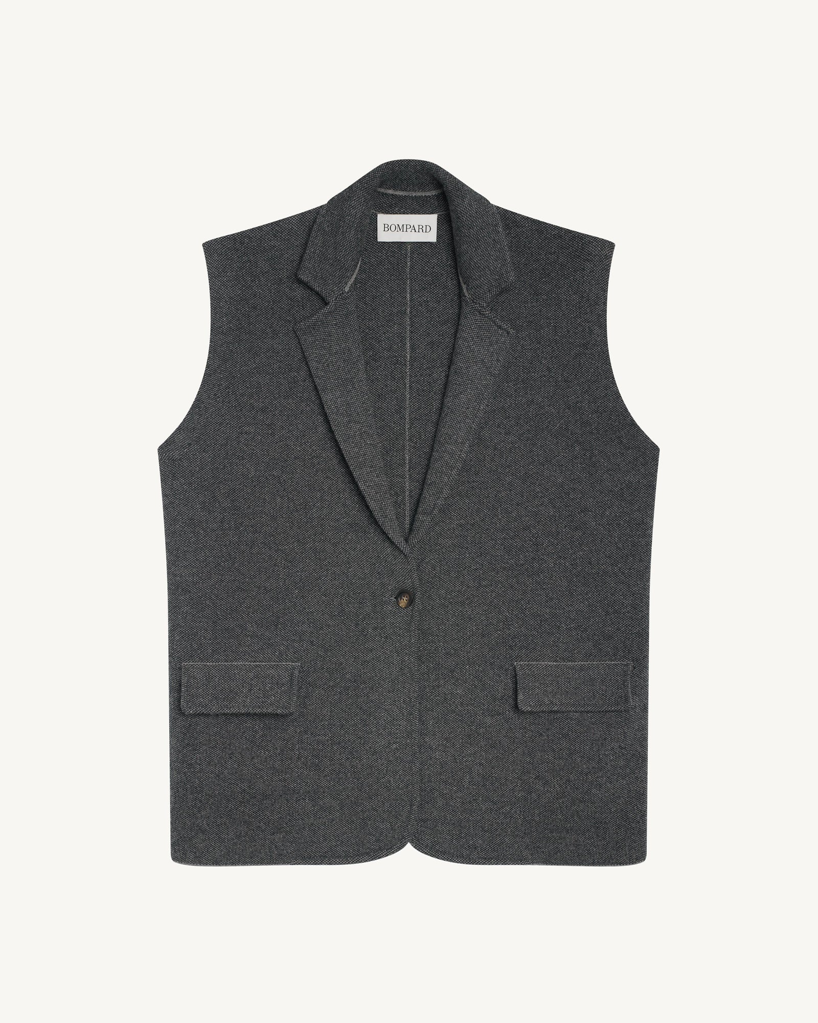 Blazer sans manches piqué-GRIS METEORITE/CHARBON-70% laine 30% cachemire