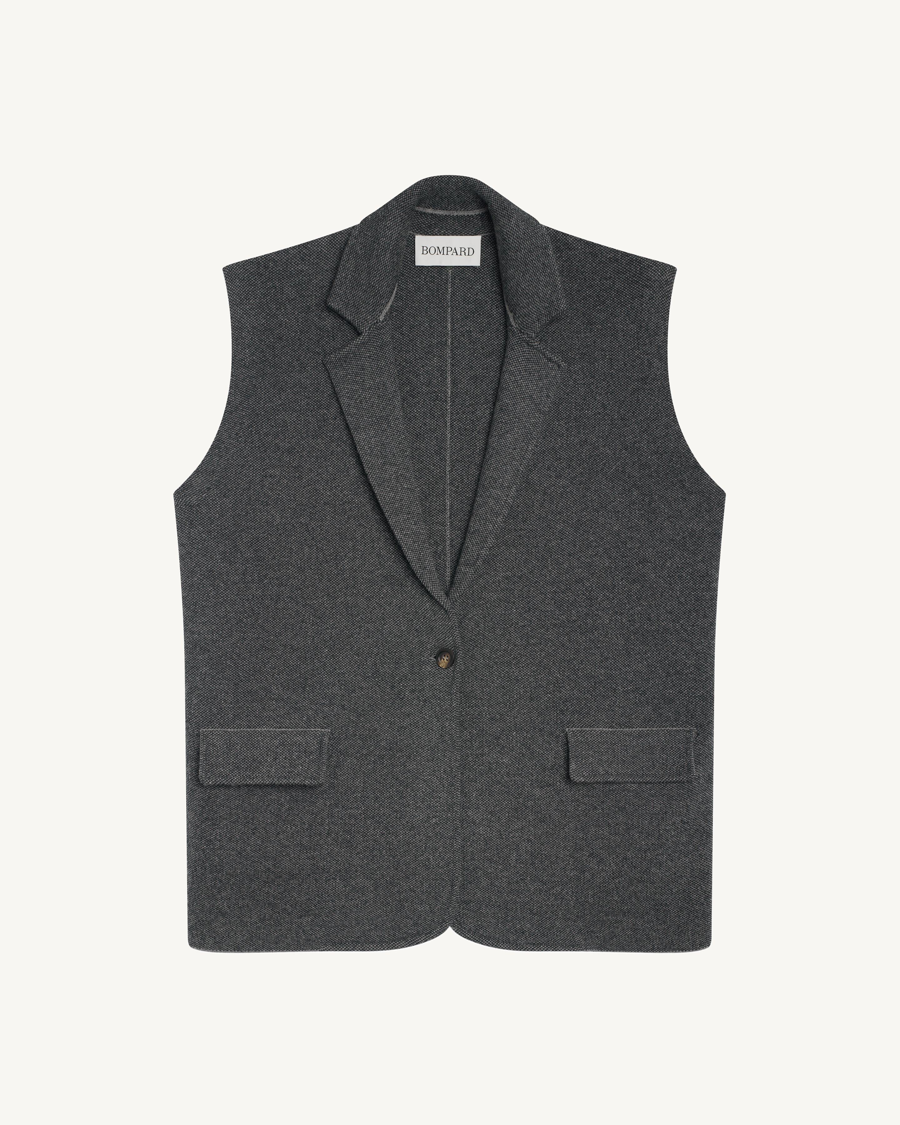 Blazer sans manches piqué-GRIS METEORITE/CHARBON-70% laine 30% cachemire