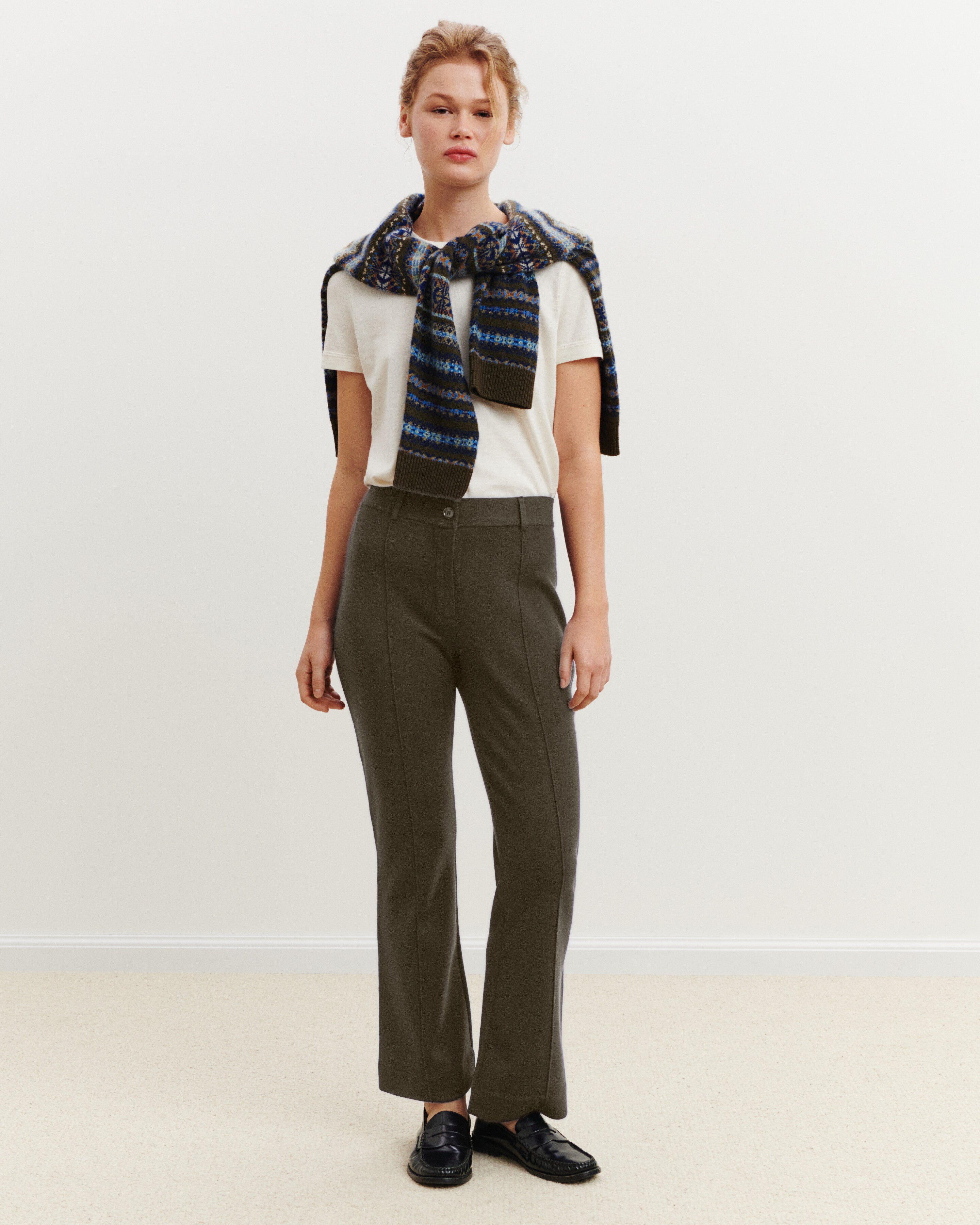 Pantalon bootcut milano-KAKI KOMBU-95% laine 5% cachemire