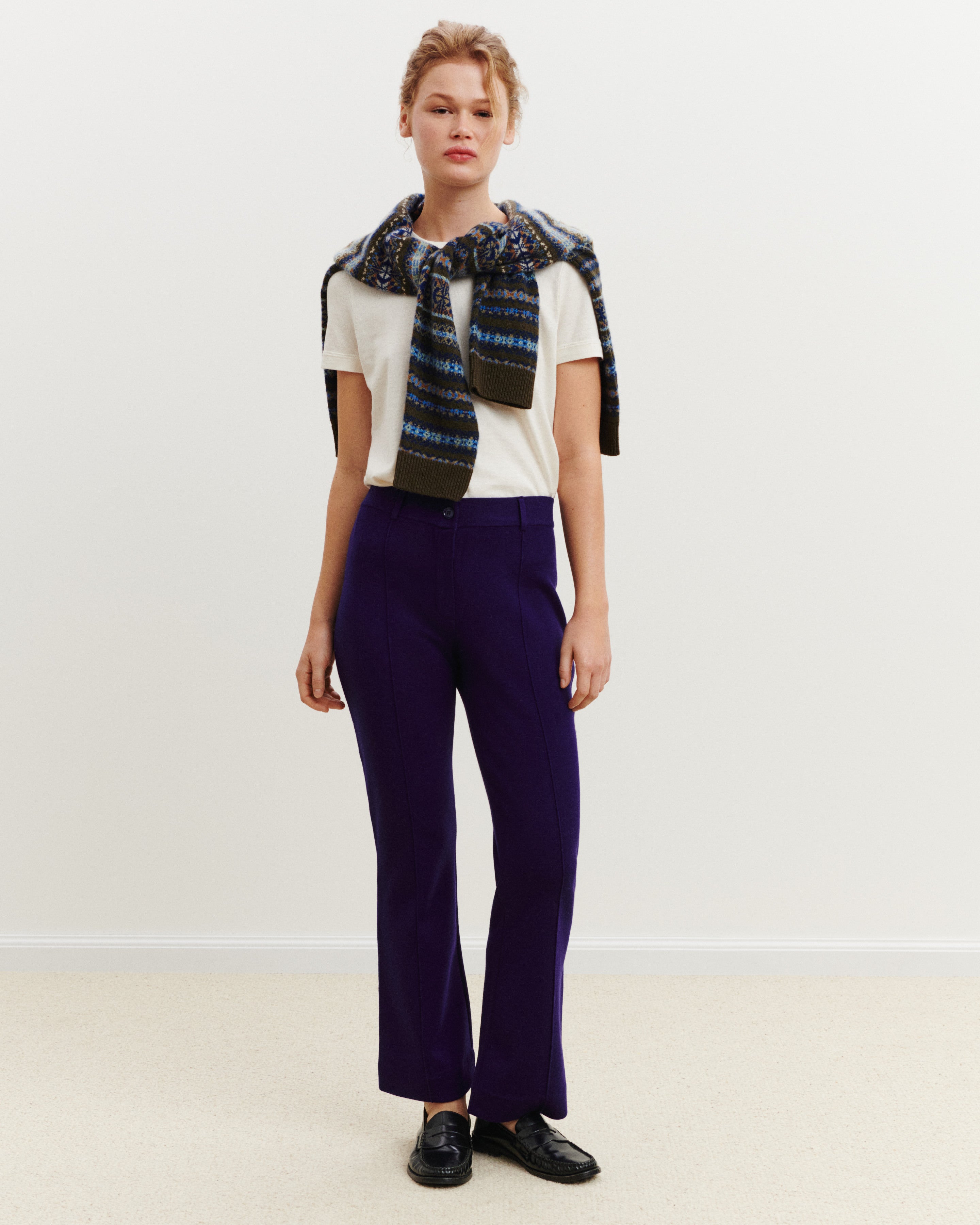 Pantalon bootcut milano-ULTRAVIOLET FONCE-95% laine 5% cachemire
