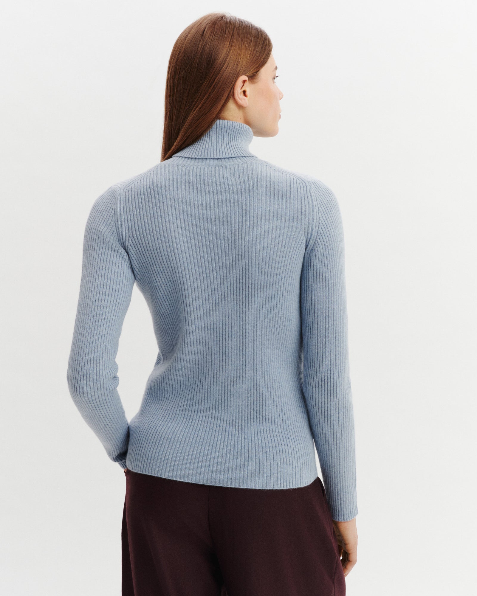 Col roulé rayure placée-BLEU GLACIER-70% cachemire 30% soie