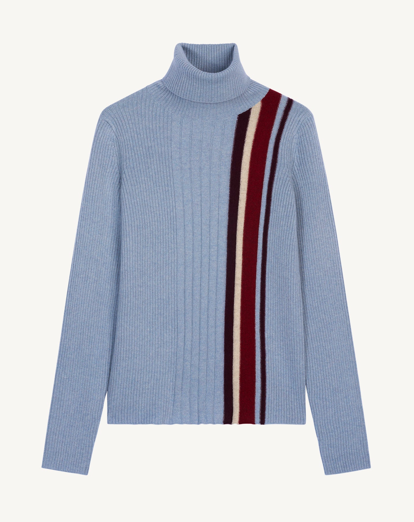 Col roulé rayure placée-BLEU GLACIER-70% cachemire 30% soie