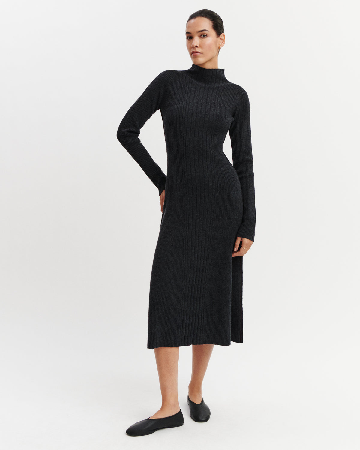 Robe longue détail côté-CHARBON-70% cachemire 30% soie