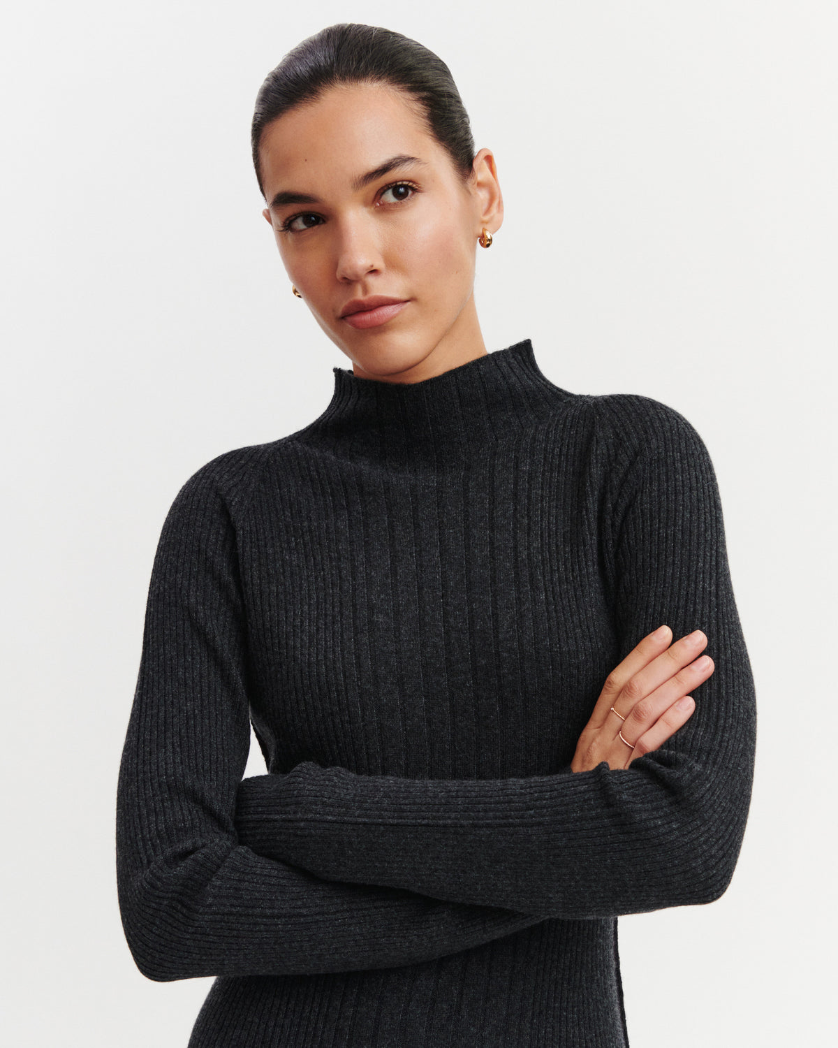 Robe longue détail côté-CHARBON-70% cachemire 30% soie