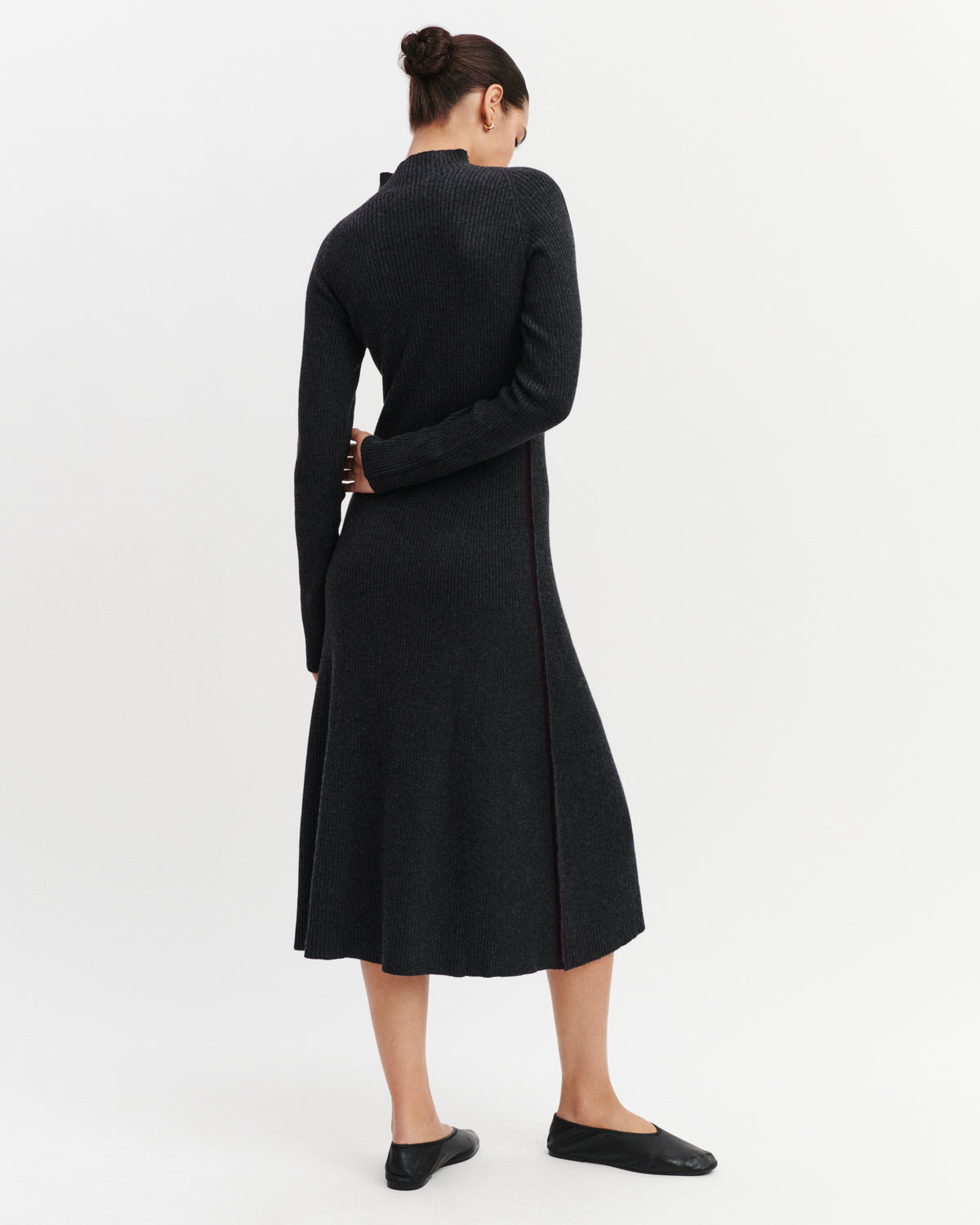 Robe longue détail côté-CHARBON-70% cachemire 30% soie