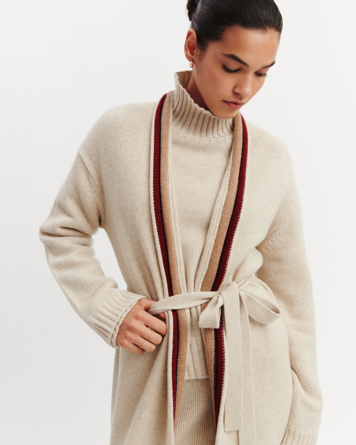 Gilet long à lisières-AVOINE-100% cachemire