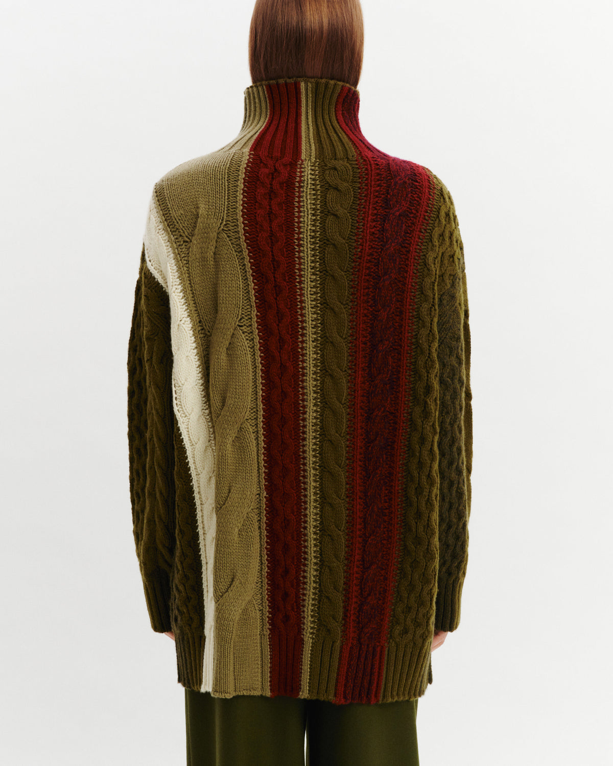Pull à torsades rayées-OLIVE/ARGILE-100% cachemire