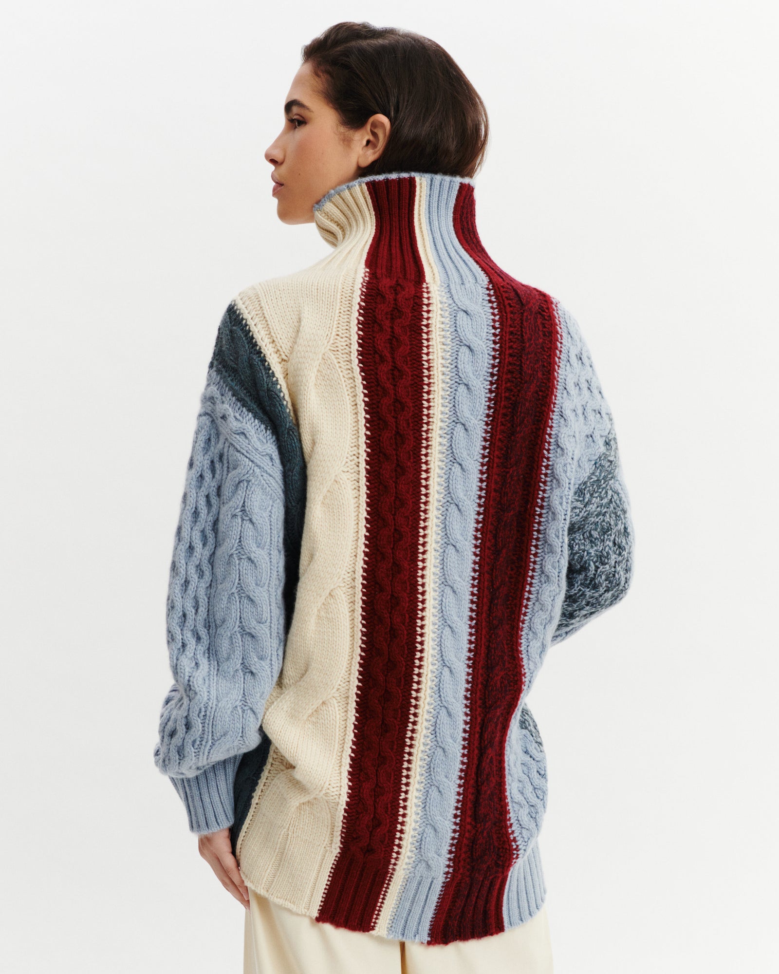 Pull à torsades rayées-BLEU GLACIER/ECRU VINTAGE-100% cachemire
