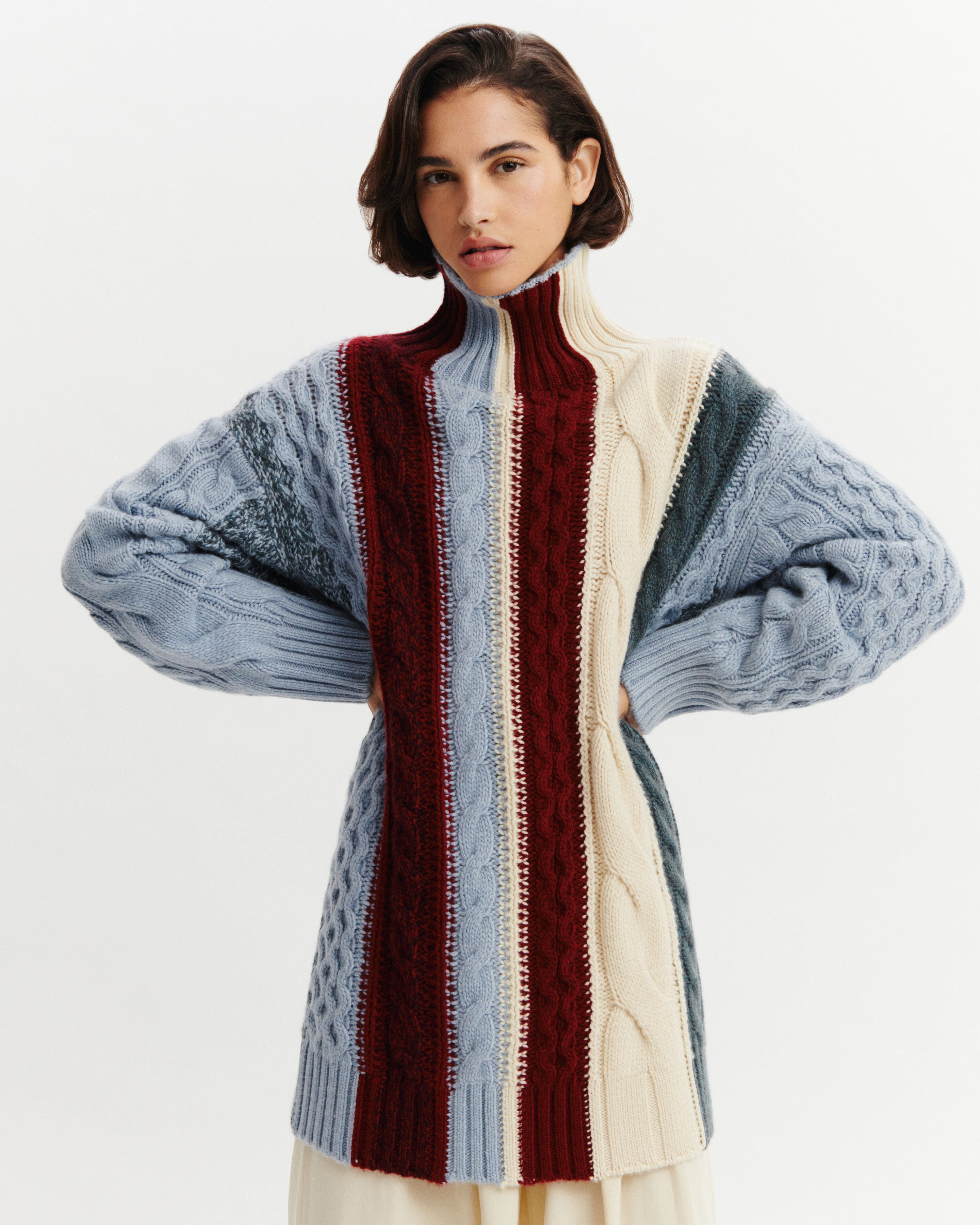 Pull à torsades rayées-BLEU GLACIER/ECRU VINTAGE-100% cachemire