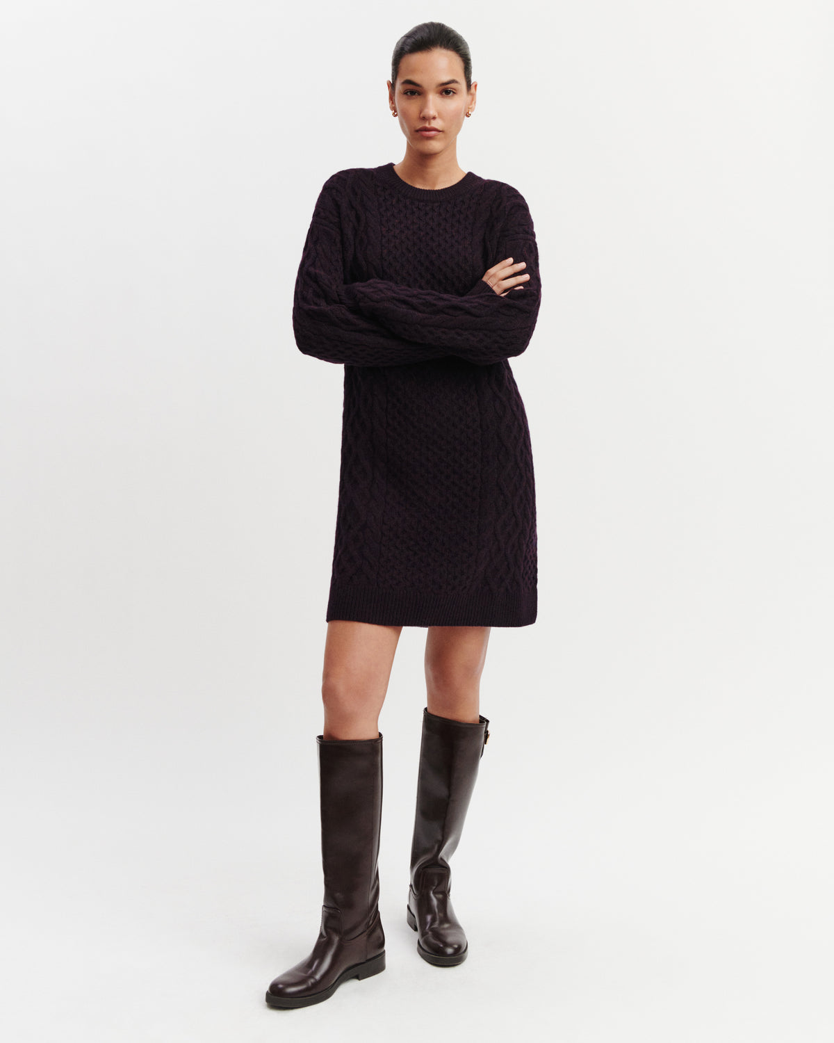 Robe pull à torsades-MARINE/GRENAT/RISTRETTO-100% cachemire
