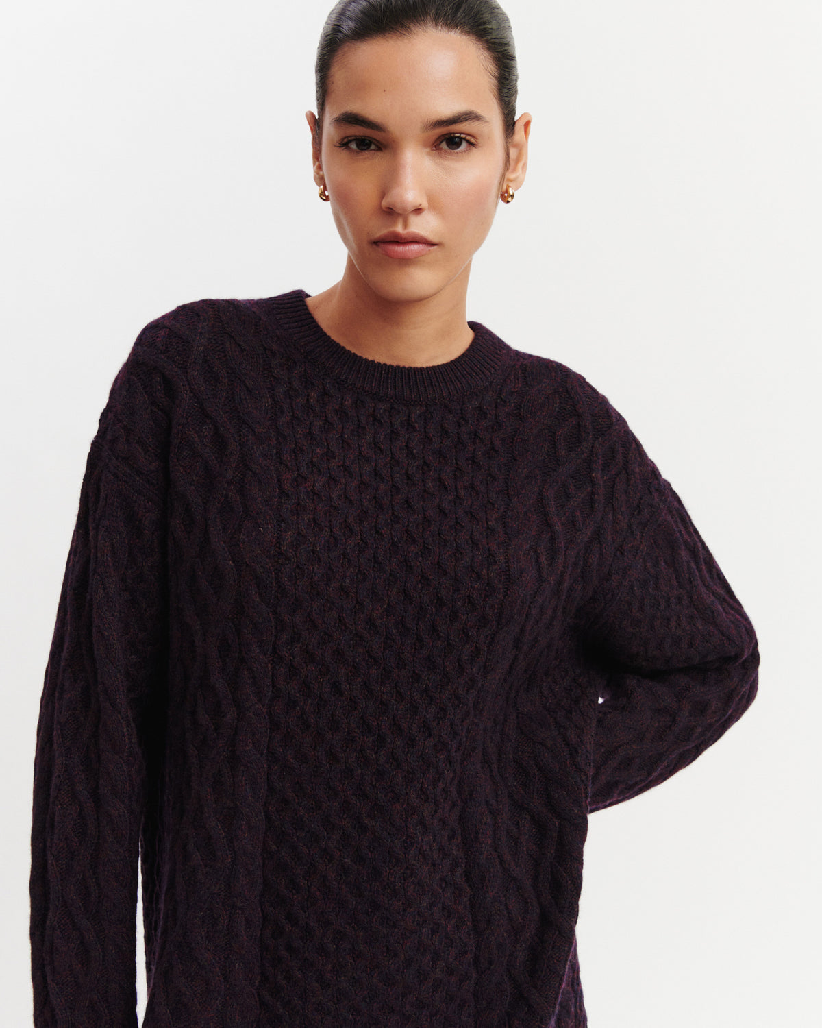 Robe pull à torsades-MARINE/GRENAT/RISTRETTO-100% cachemire