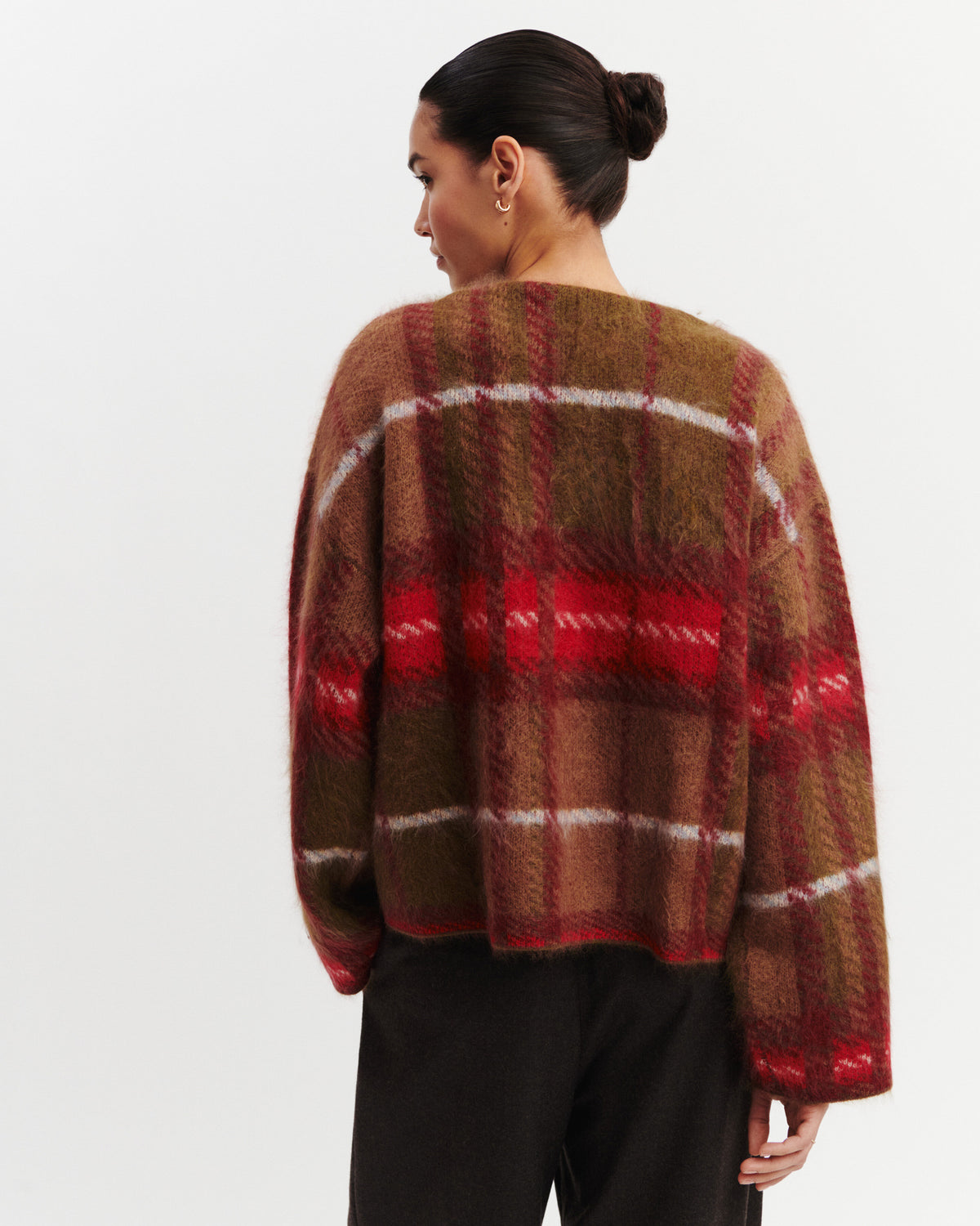 Col rond brossé tartan-ROUGE QUARANTE/OLIVE-100% cachemire