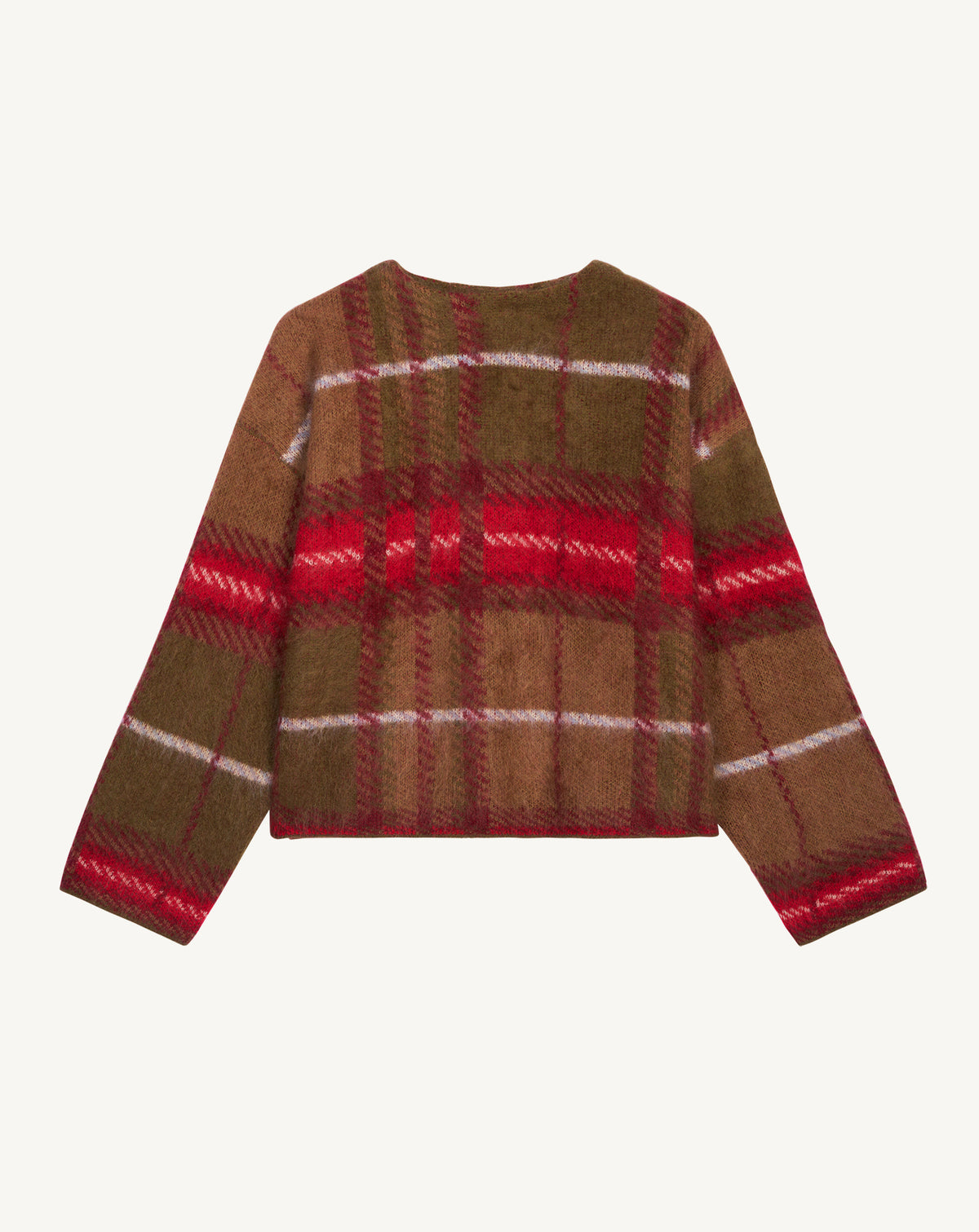 Col rond brossé tartan-ROUGE QUARANTE/OLIVE-100% cachemire
