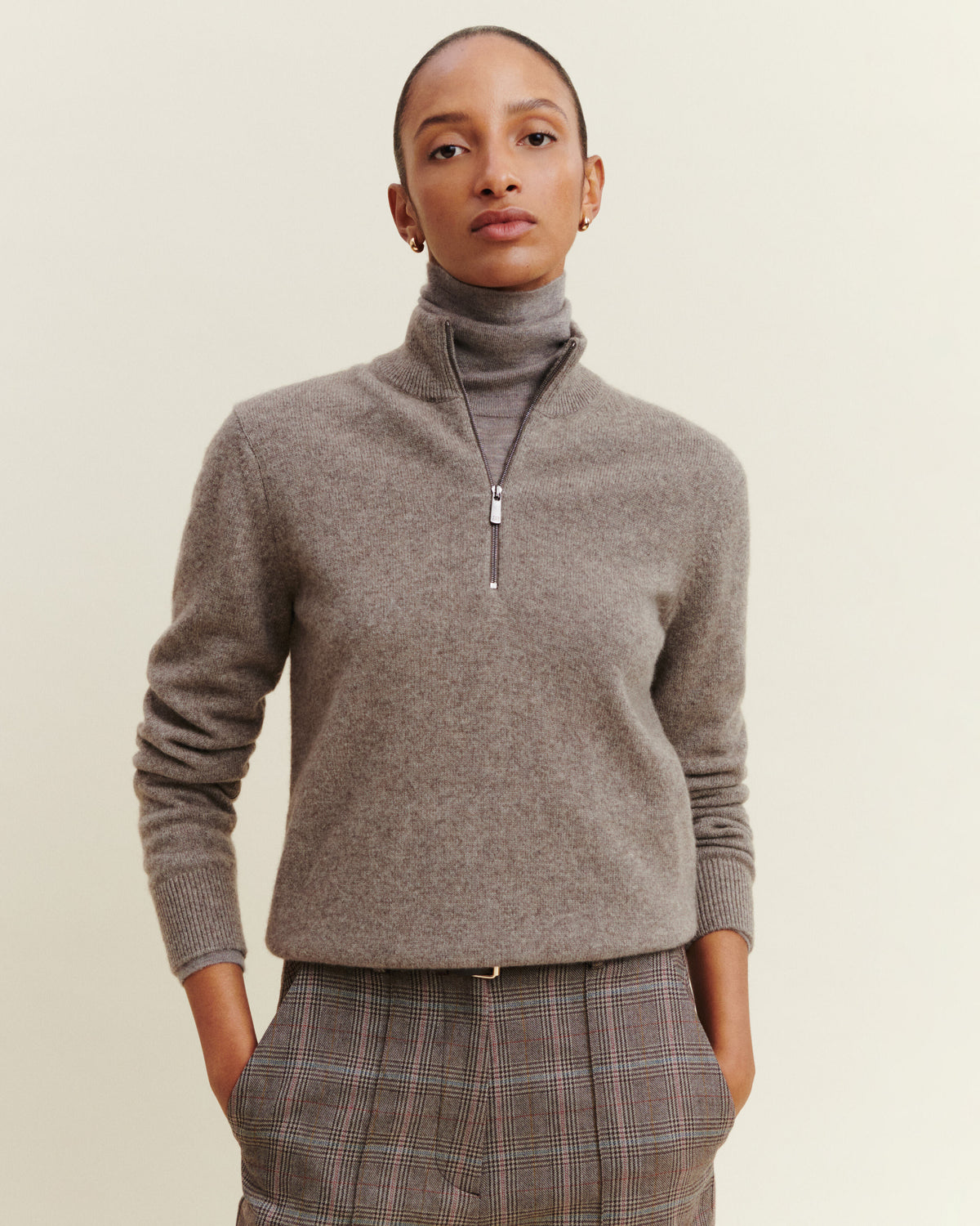 Pull camionneur-TAUPE-50% cachemire 50% yak