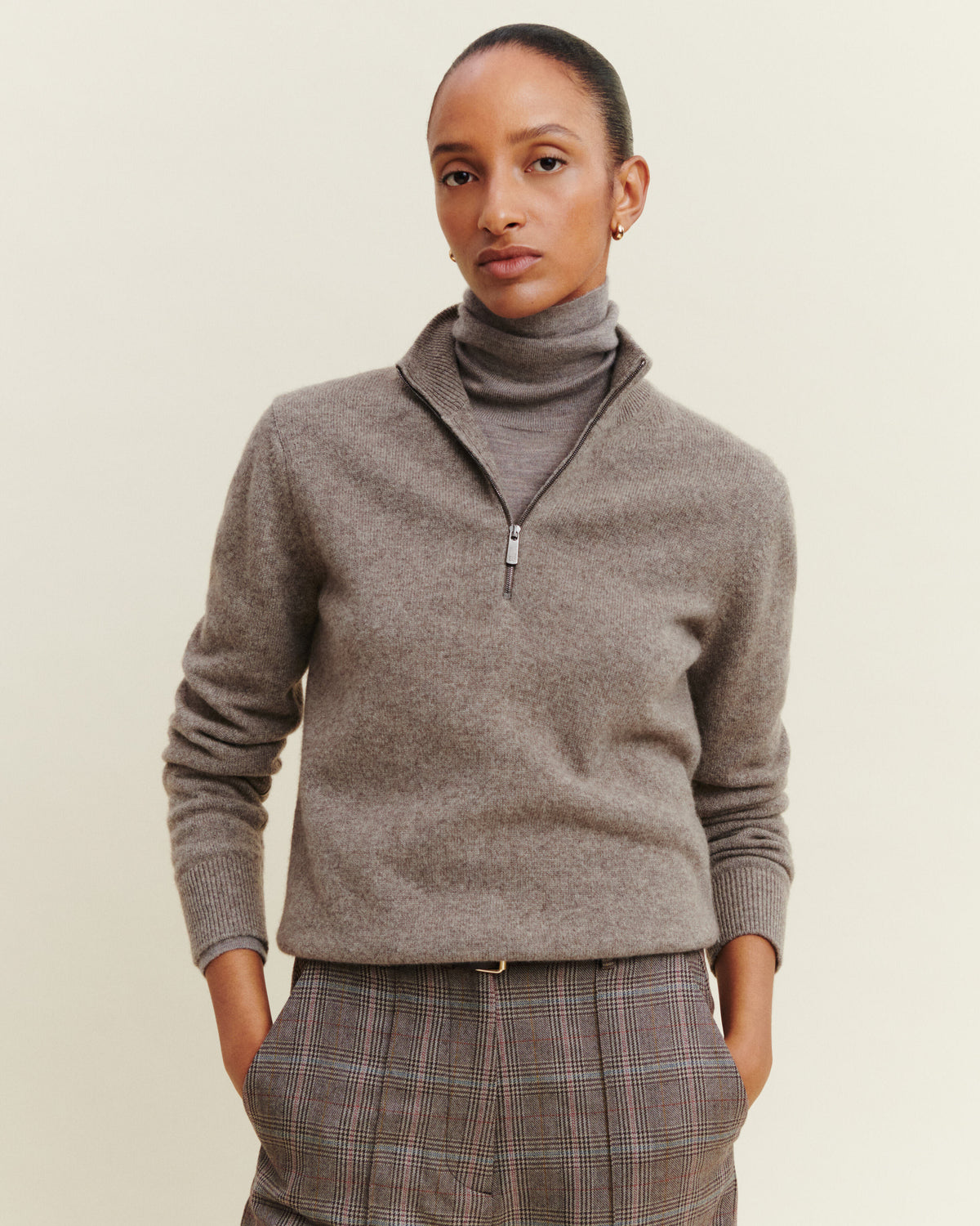 Pull camionneur-TAUPE-50% cachemire 50% yak