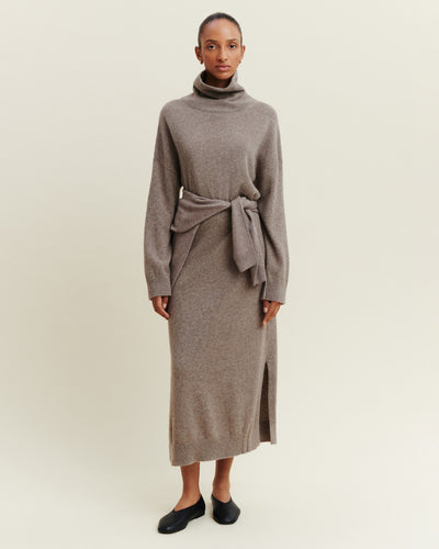 Robe longue col montant-TAUPE-50% cachemire 50% yak
