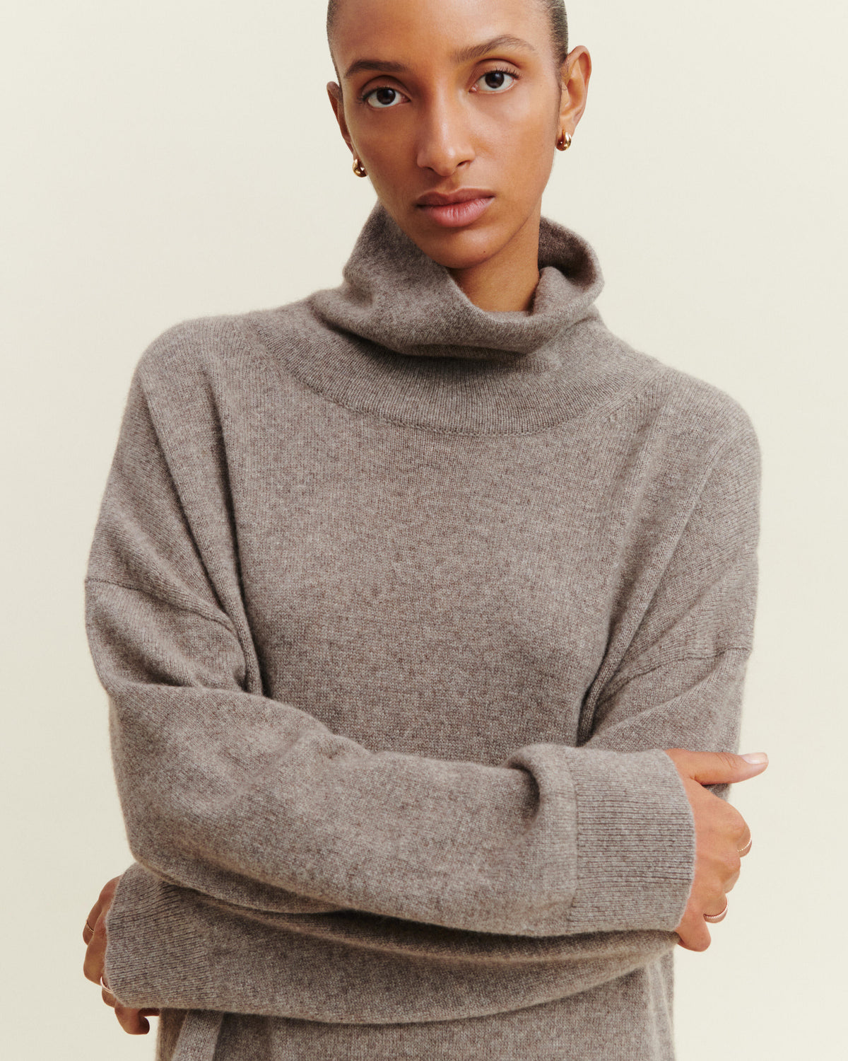 Robe longue col montant-TAUPE-50% cachemire 50% yak