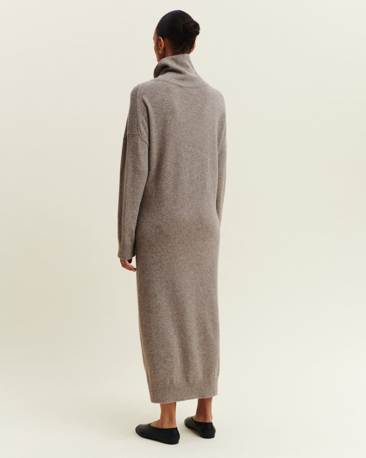 Robe longue col montant-TAUPE-50% cachemire 50% yak