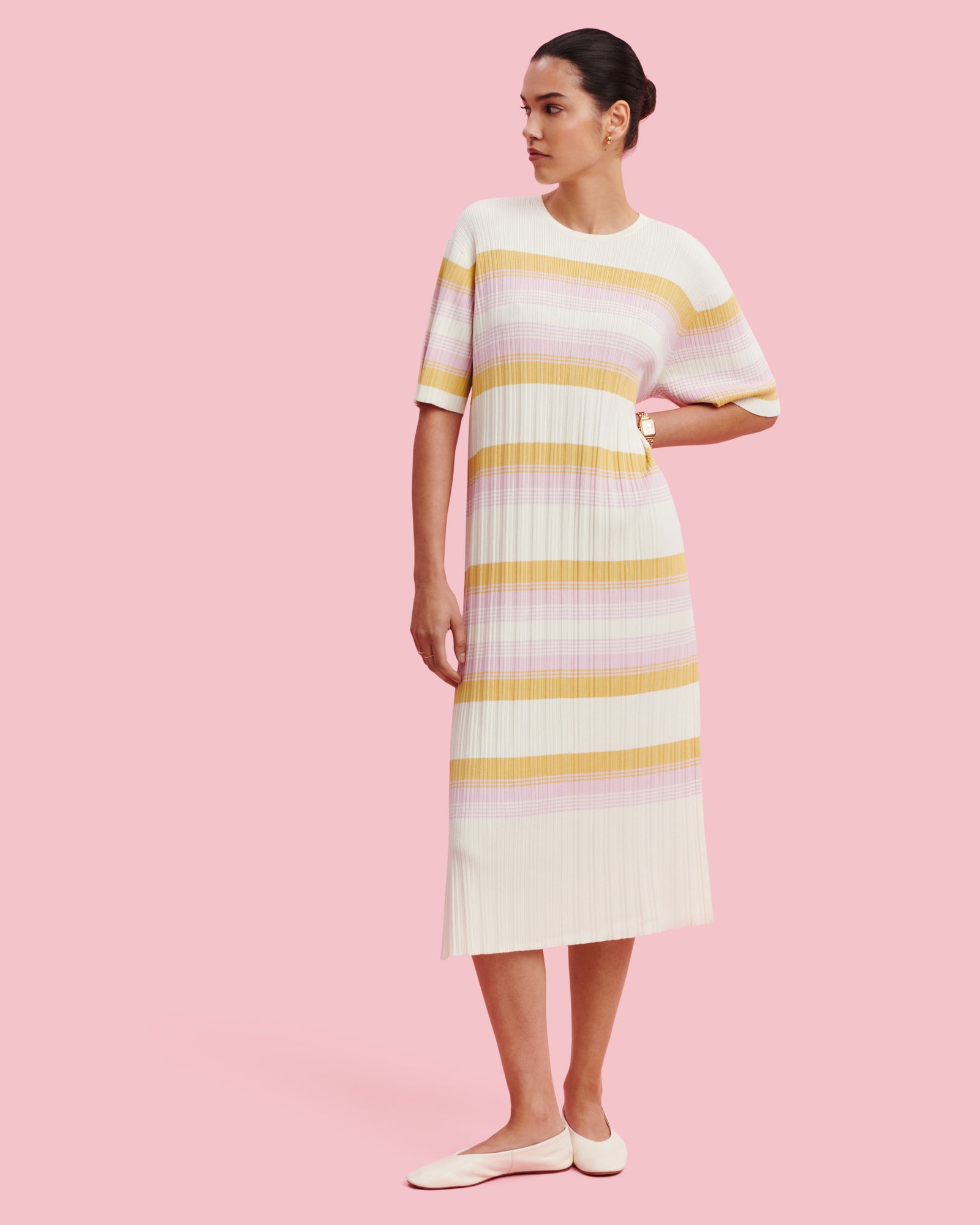 Robe T-shirt rayée à côtes