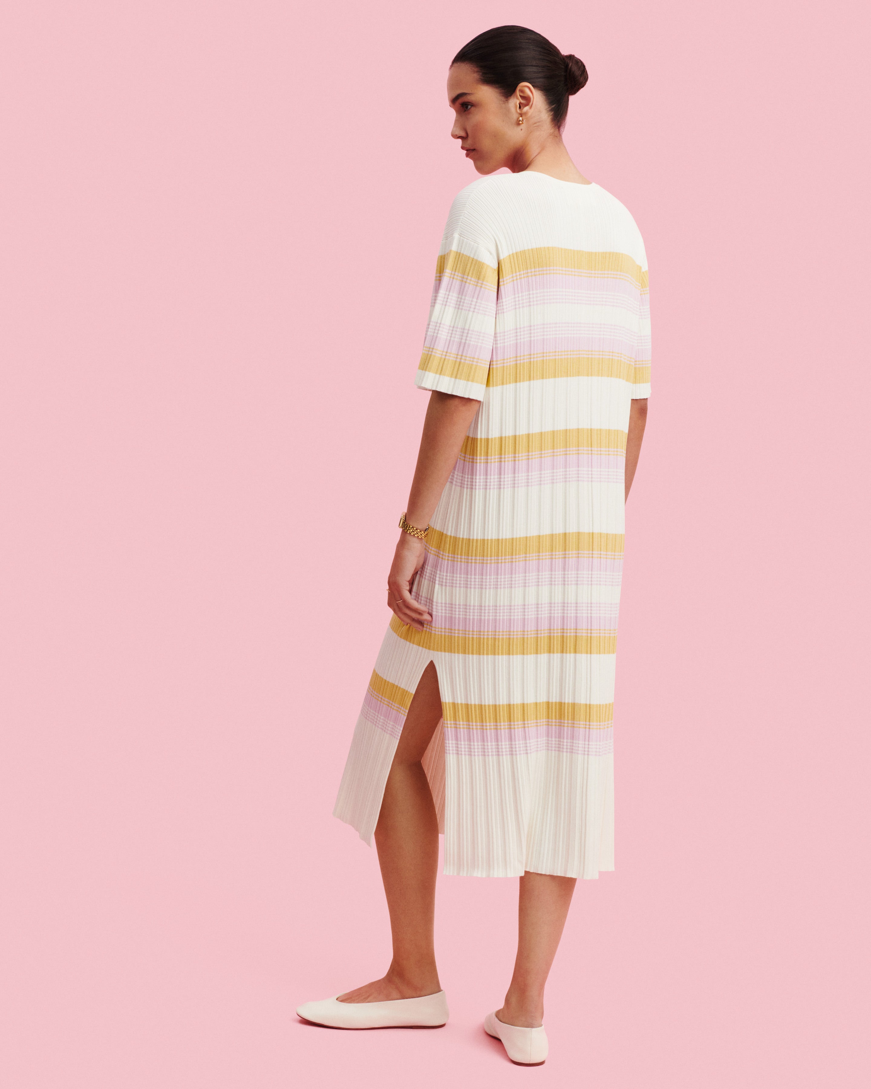 Robe T-shirt rayée à côtes