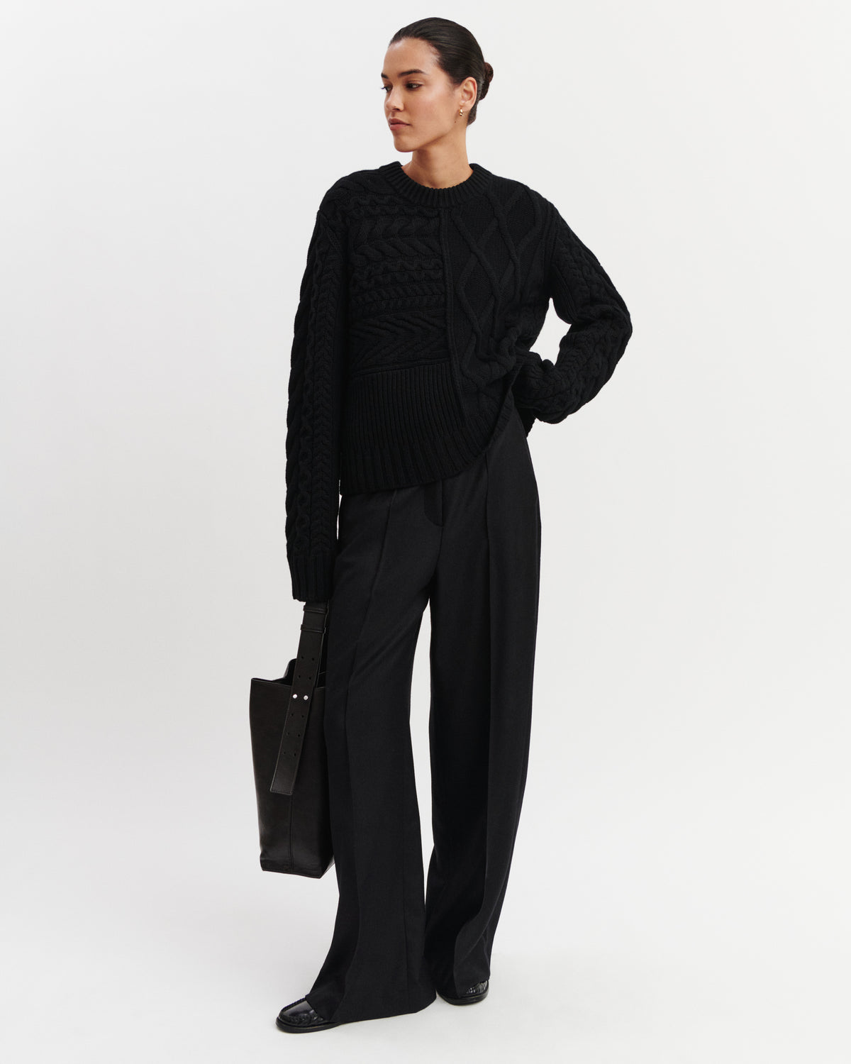 Pull col rond patchwork-NOIR-100% cachemire