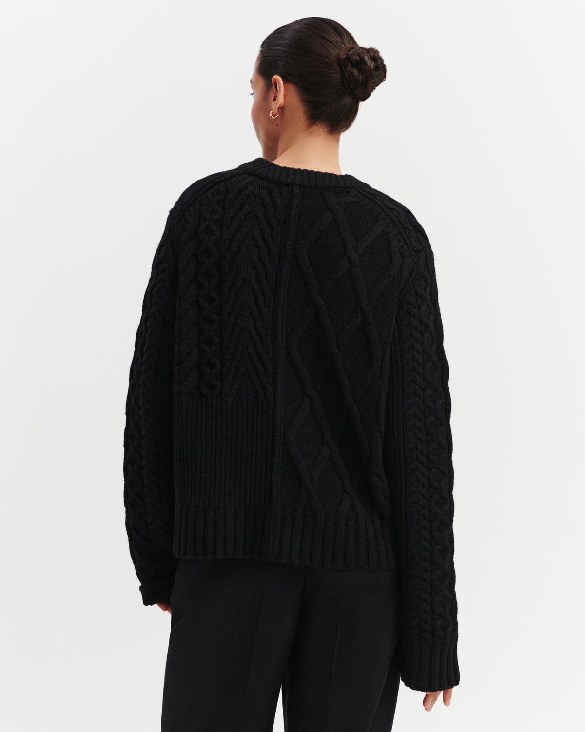 Pull col rond patchwork-NOIR-100% cachemire