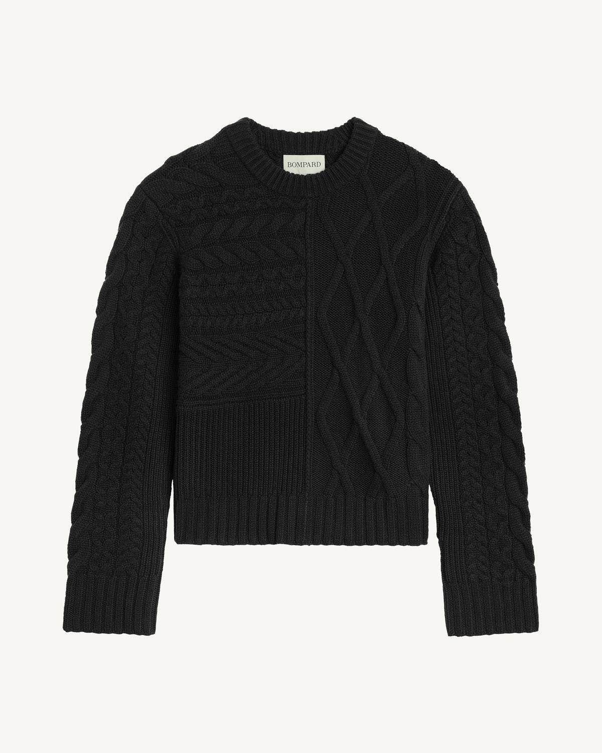 Pull col rond patchwork-NOIR-100% cachemire