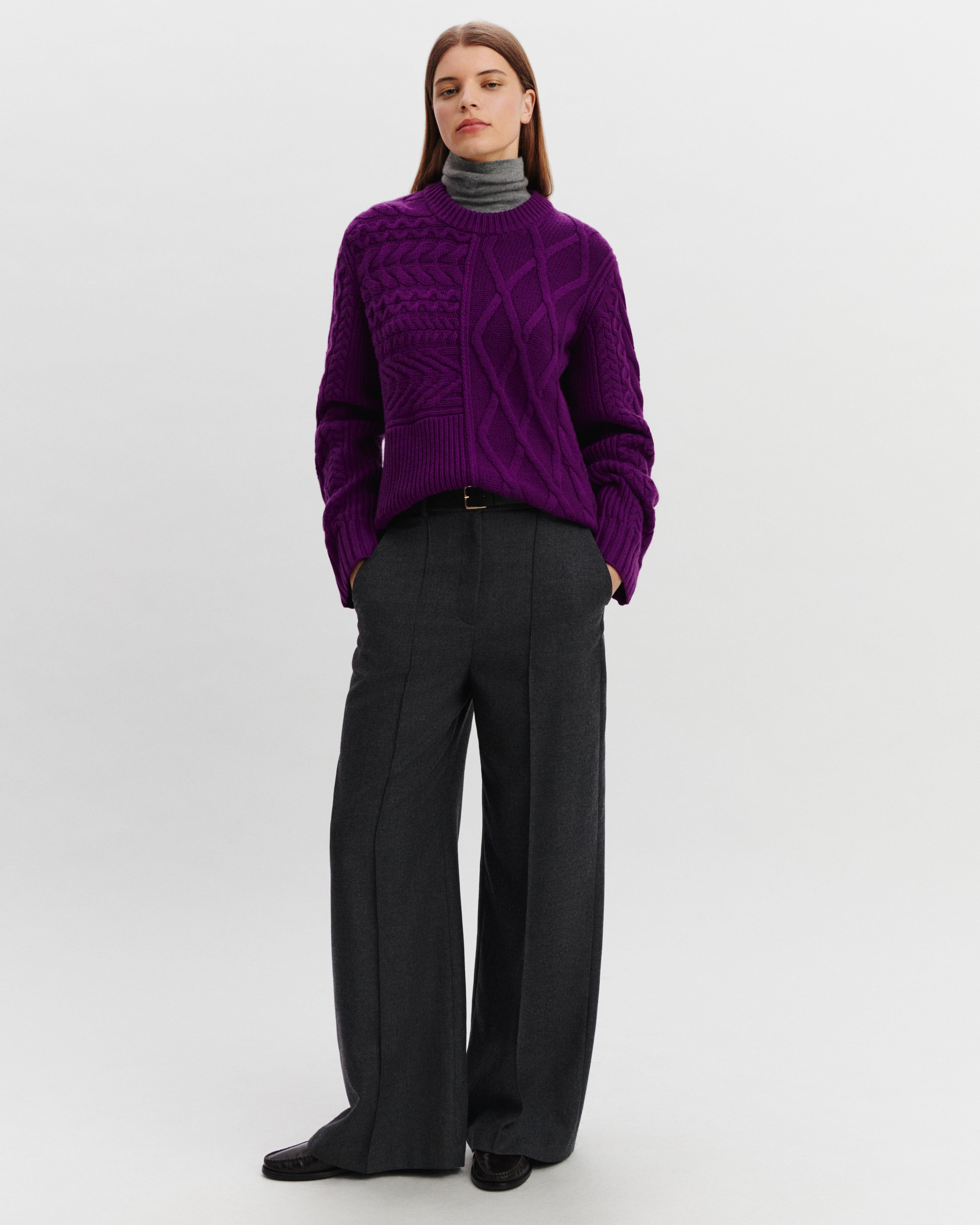 Pull col rond patchwork-CYCLAMEN-100% cachemire