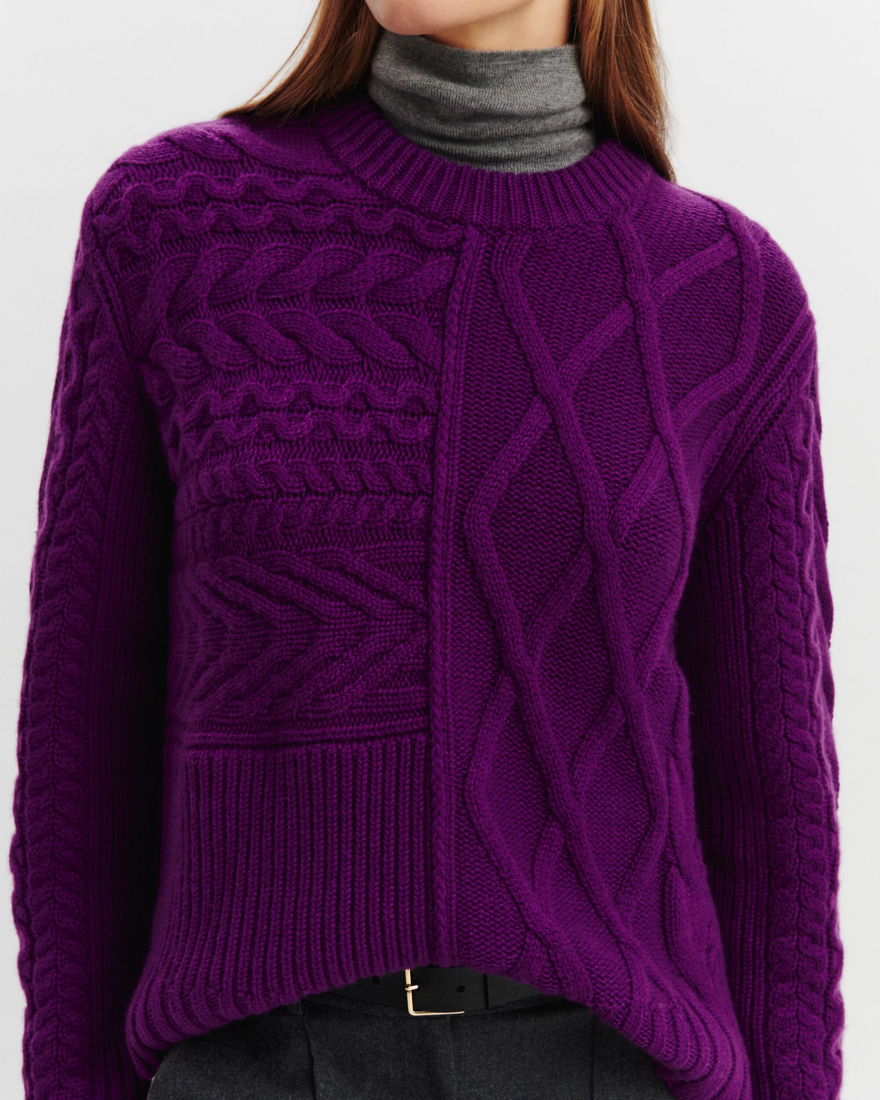 Pull col rond patchwork-CYCLAMEN-100% cachemire