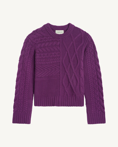 Pull col rond patchwork-CYCLAMEN-100% cachemire
