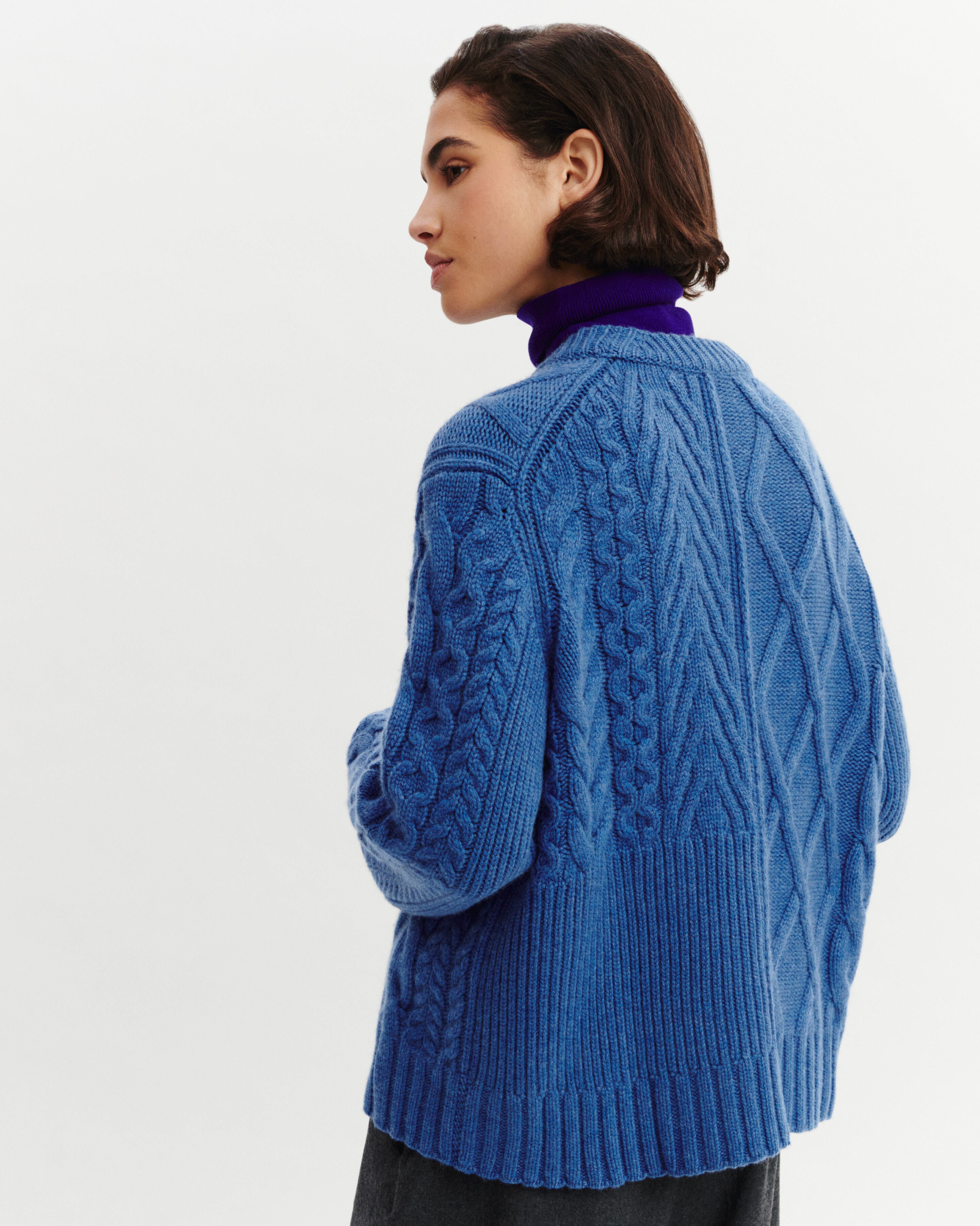 Pull col rond patchwork-BLEU DE DELFT-100% cachemire