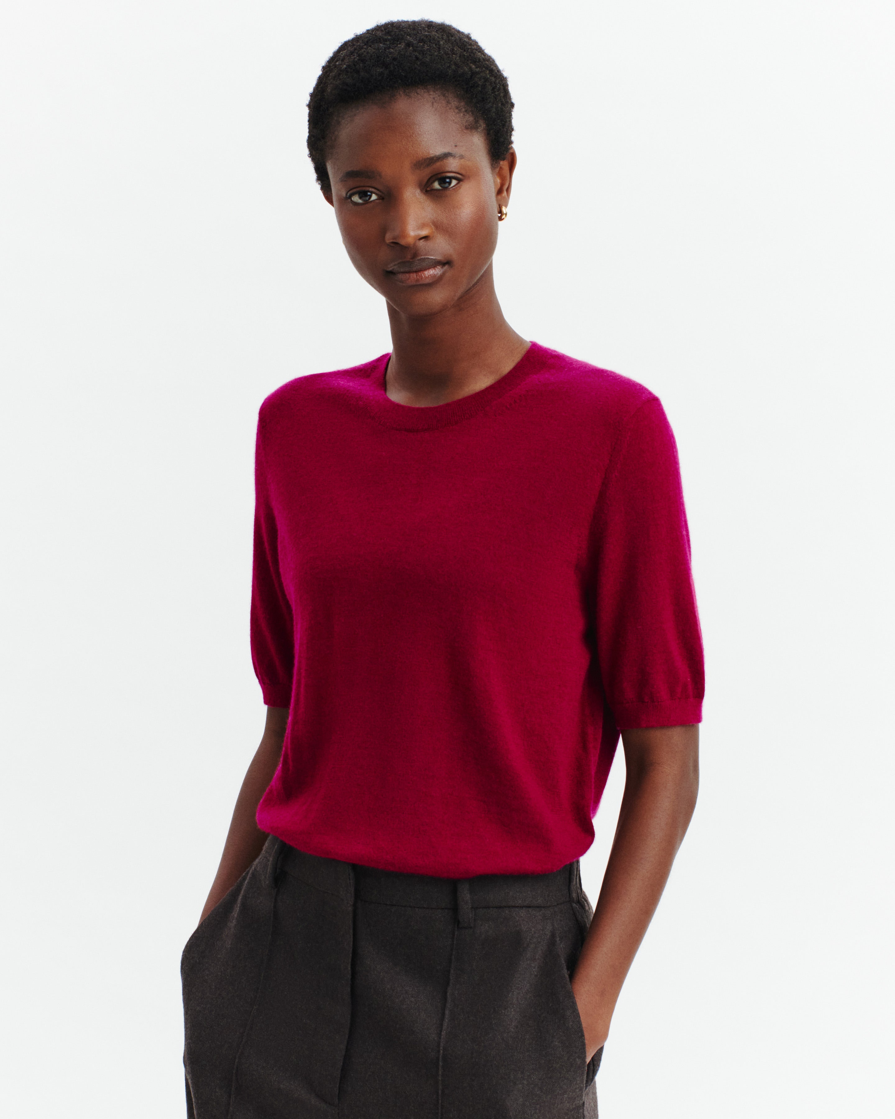 Pull manches courtes Fiona-POURPRE-100% cachemire