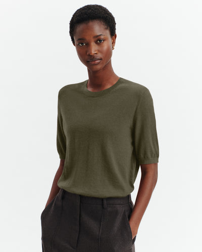 Pull manches courtes Fiona-KAKI KOMBU-100% cachemire