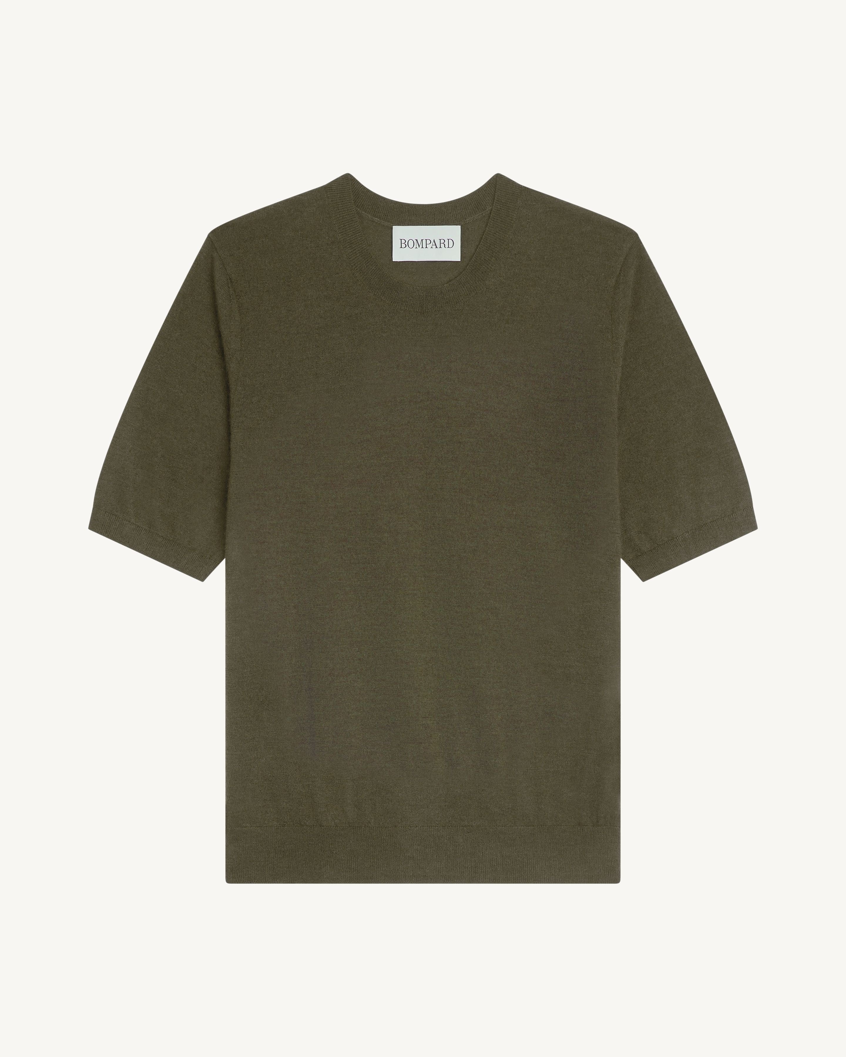 Pull manches courtes Fiona-KAKI KOMBU-100% cachemire