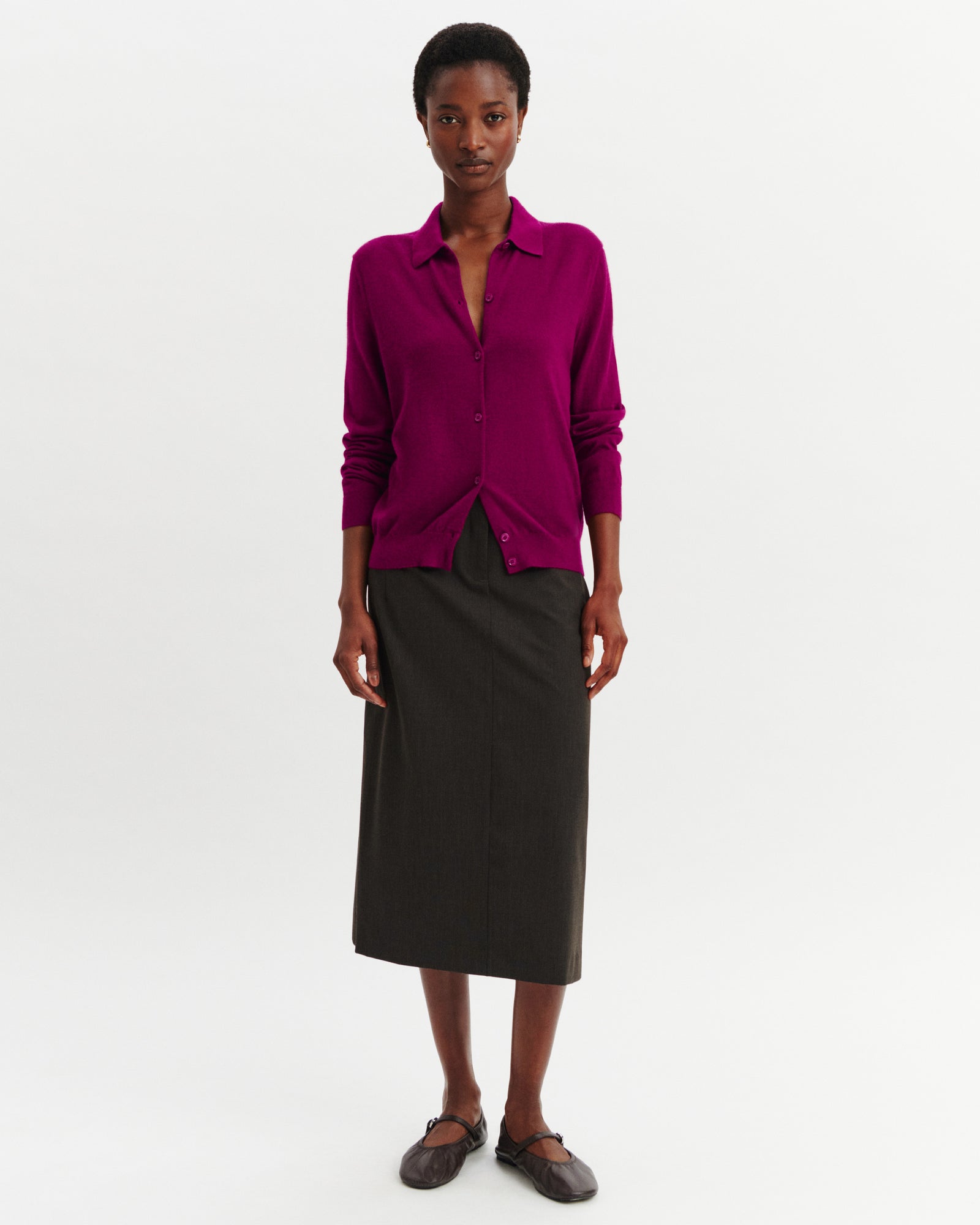 Cardigan col polo Fanette-POURPRE-100% cachemire