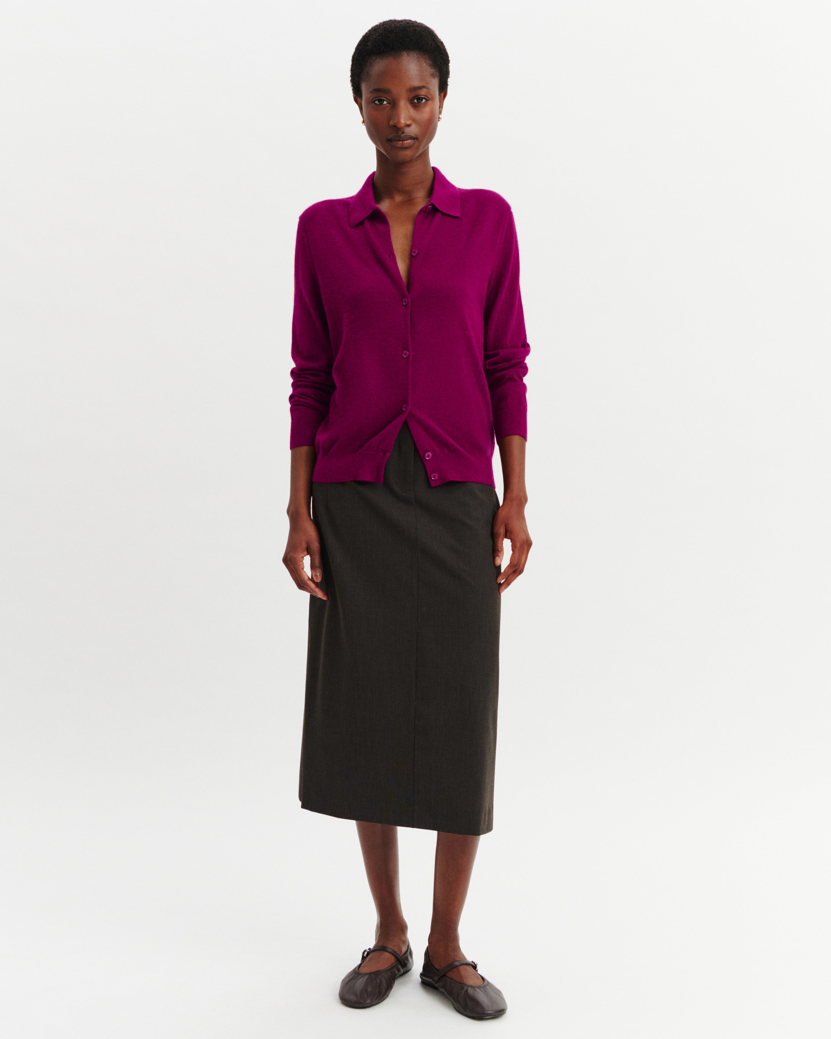 Cardigan col polo Fanette-POURPRE-100% cachemire