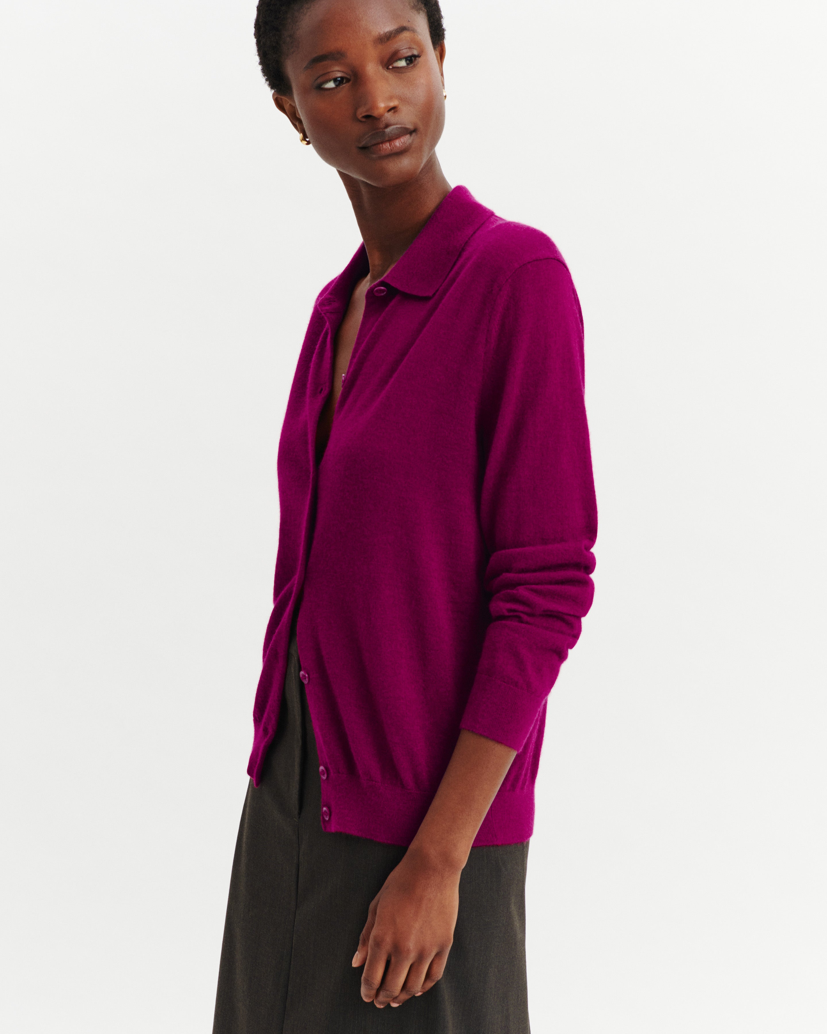 Cardigan col polo Fanette-POURPRE-100% cachemire