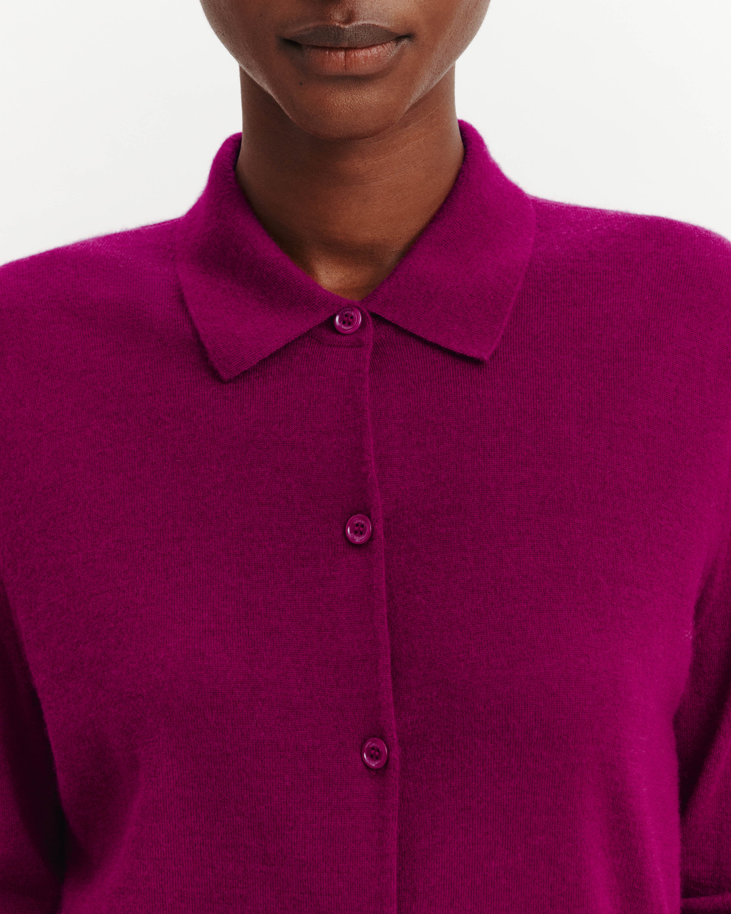 Cardigan col polo Fanette-POURPRE-100% cachemire