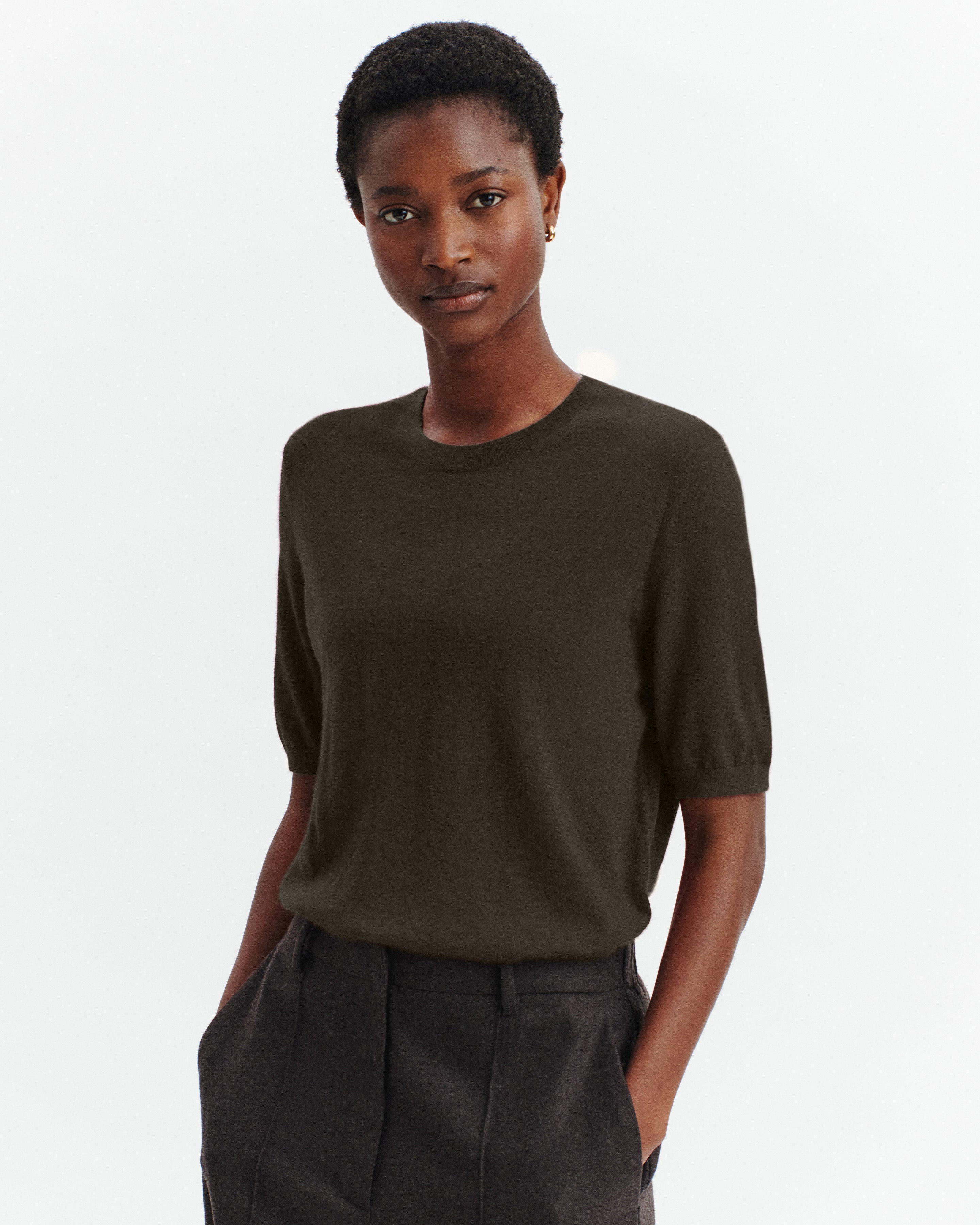 Cardigan col polo Fanette-KAKI KOMBU-100% cachemire