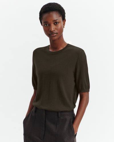 Cardigan col polo Fanette-KAKI KOMBU-100% cachemire