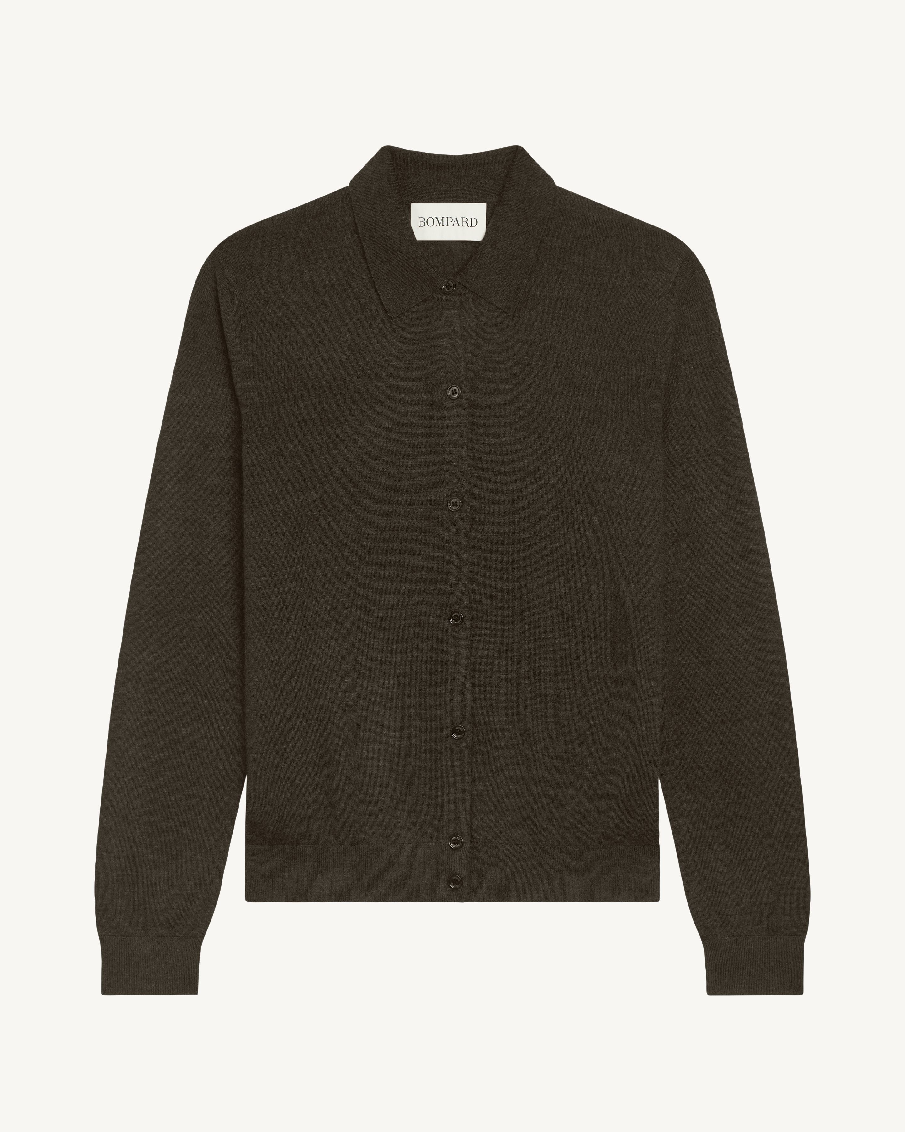 Cardigan col polo Fanette-KAKI KOMBU-100% cachemire