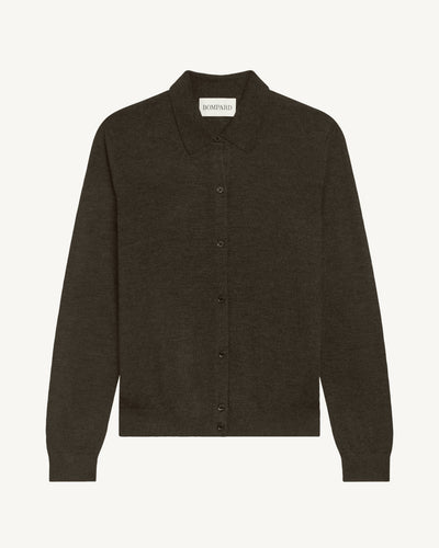 Cardigan col polo Fanette-KAKI KOMBU-100% cachemire