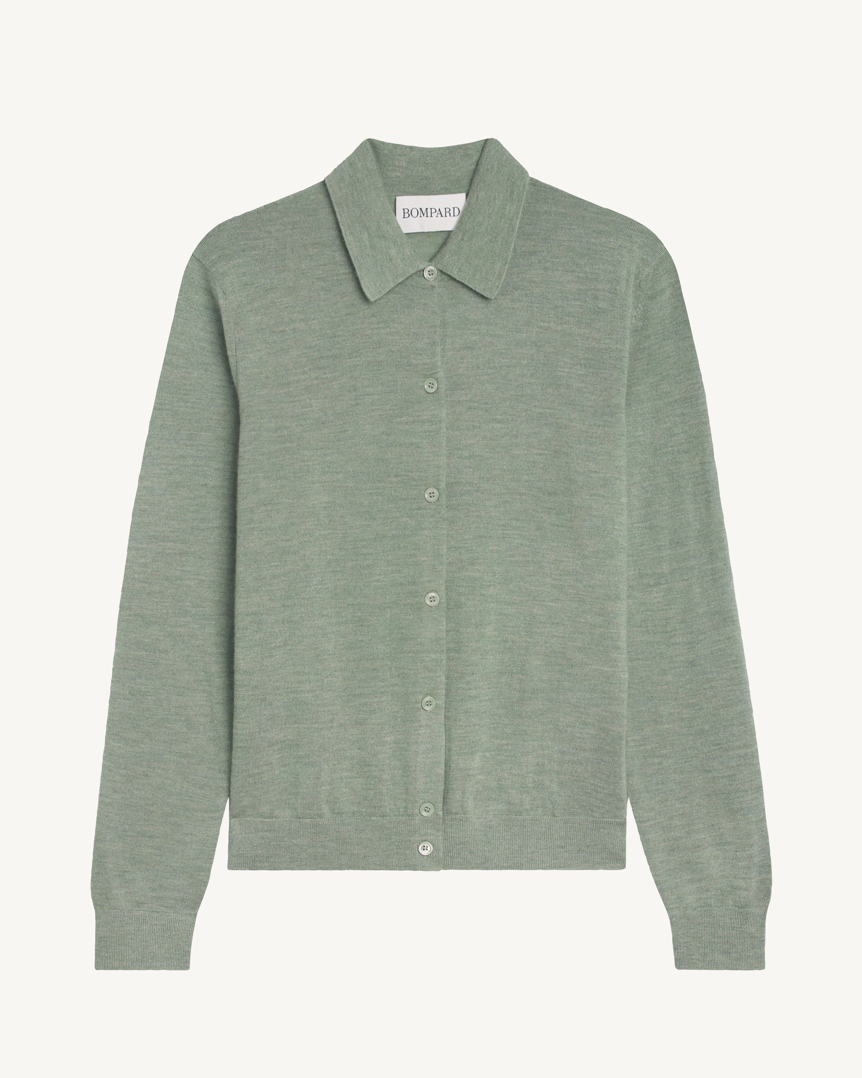 Cardigan col polo Fanette-VERT DE GRIS-100% cachemire