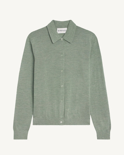 Cardigan col polo Fanette-VERT DE GRIS-100% cachemire