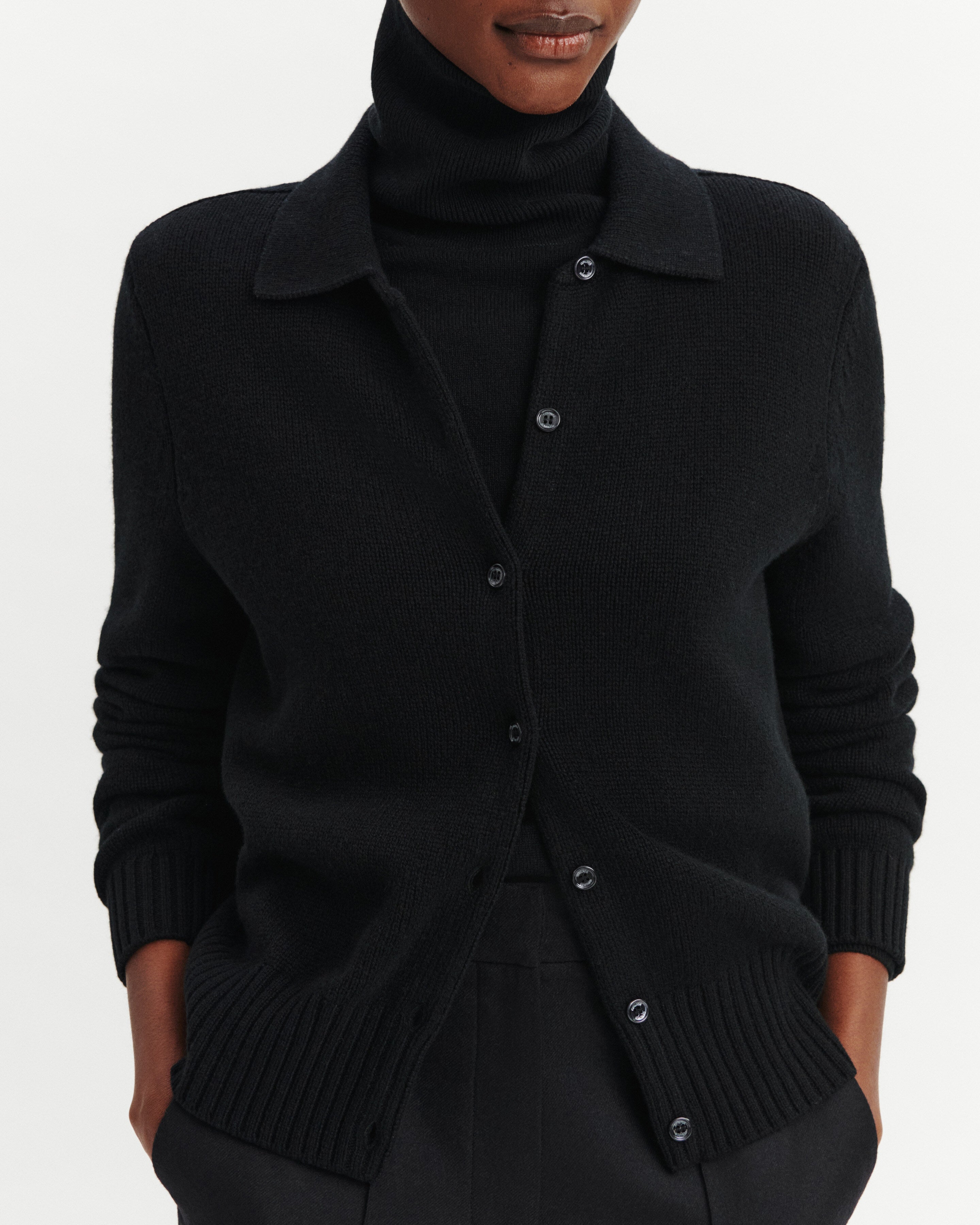 Cardigan col polo Lison-NOIR-100% cachemire