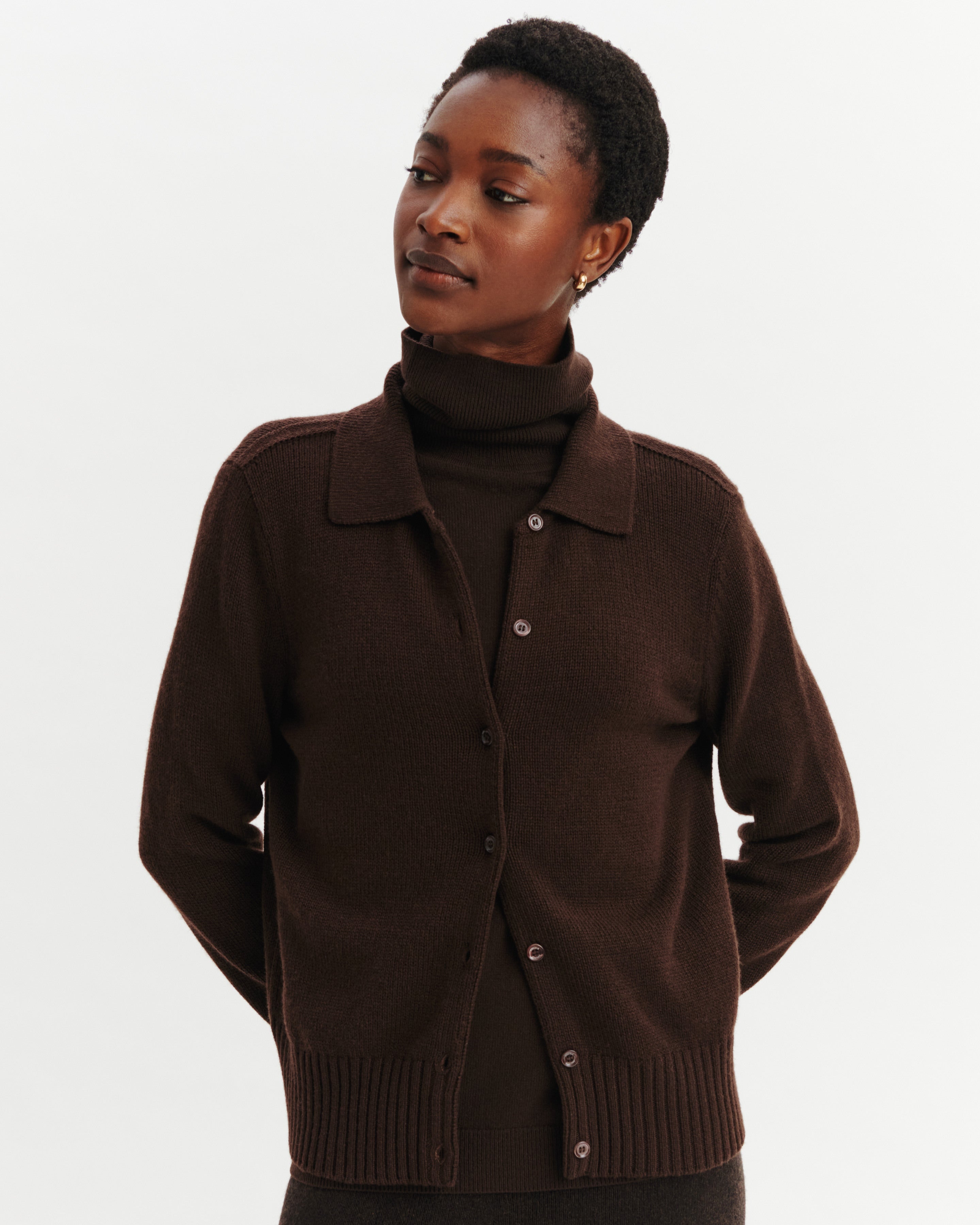 Cardigan col polo Lison-CHOCOLAT-100% cachemire