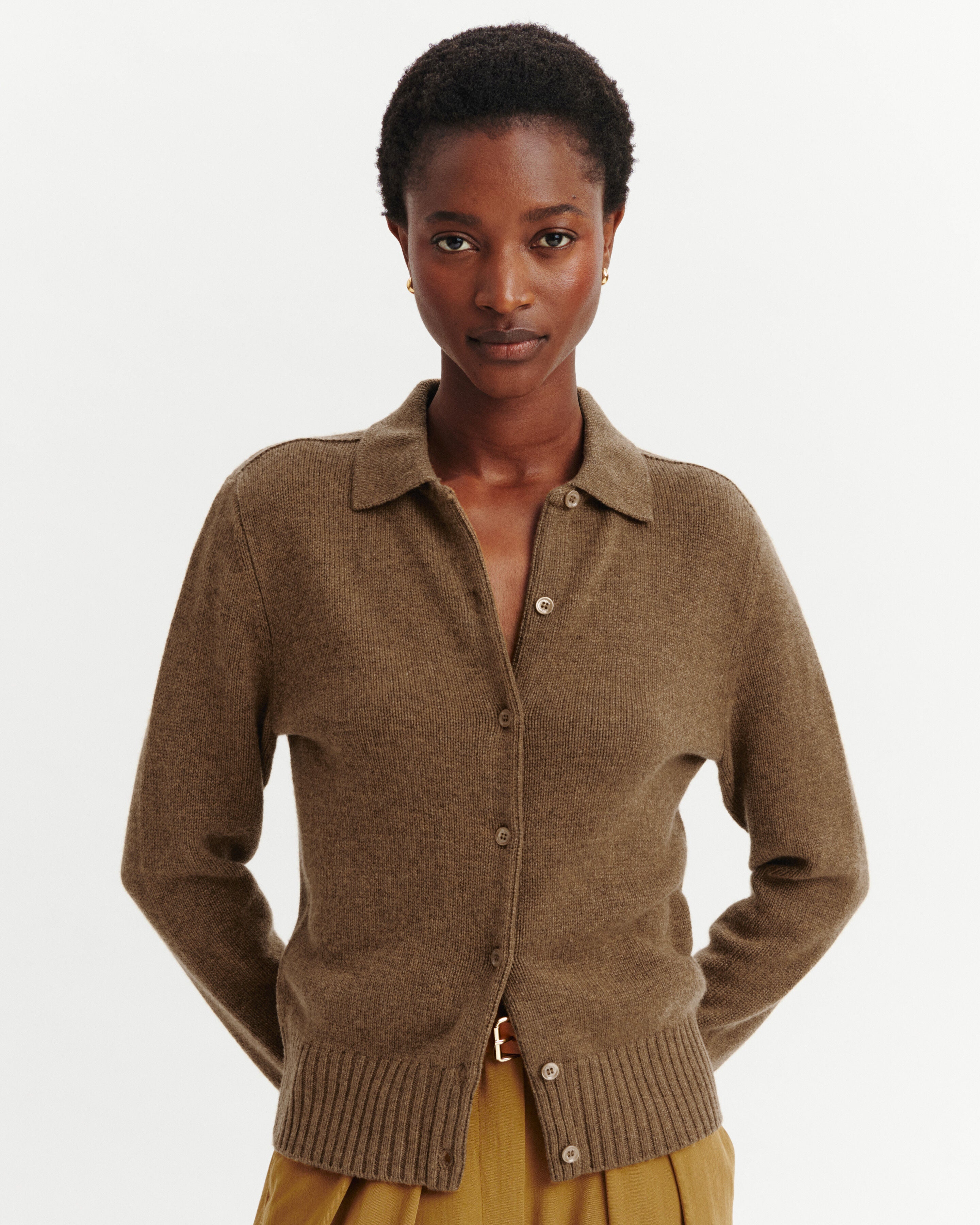 Cardigan col polo Lison-NOISETTE-100% cachemire
