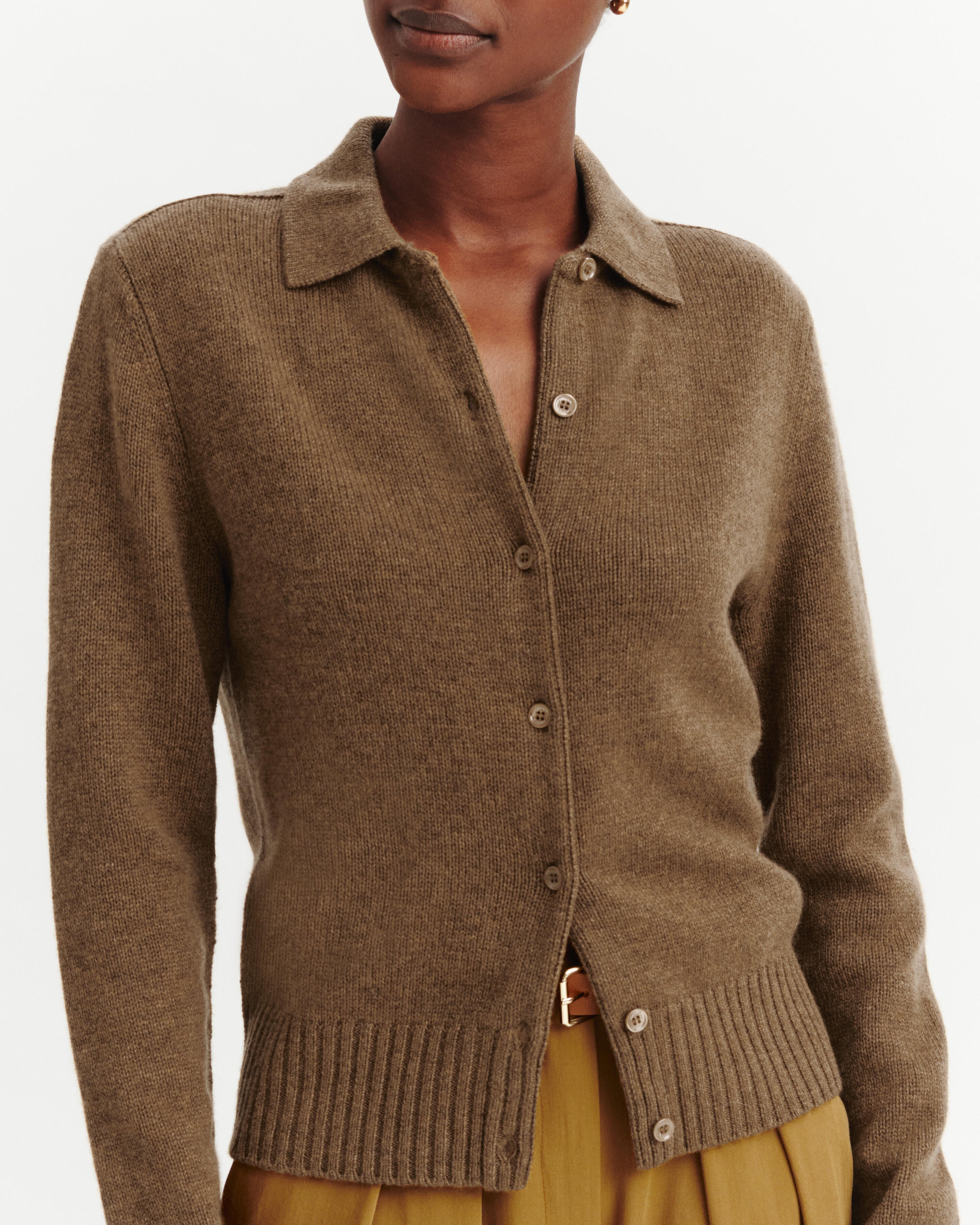Cardigan col polo Lison-NOISETTE-100% cachemire